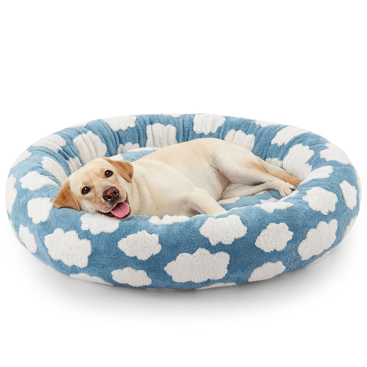 JOEJOY Jacquard Donut Round Small Dog Beds,Blue 23x23x7in, Removable Washable Cover, Cute Pattern, Ultra Soft Fluffy Calming Pet Bed with Thick Supportive Bolster