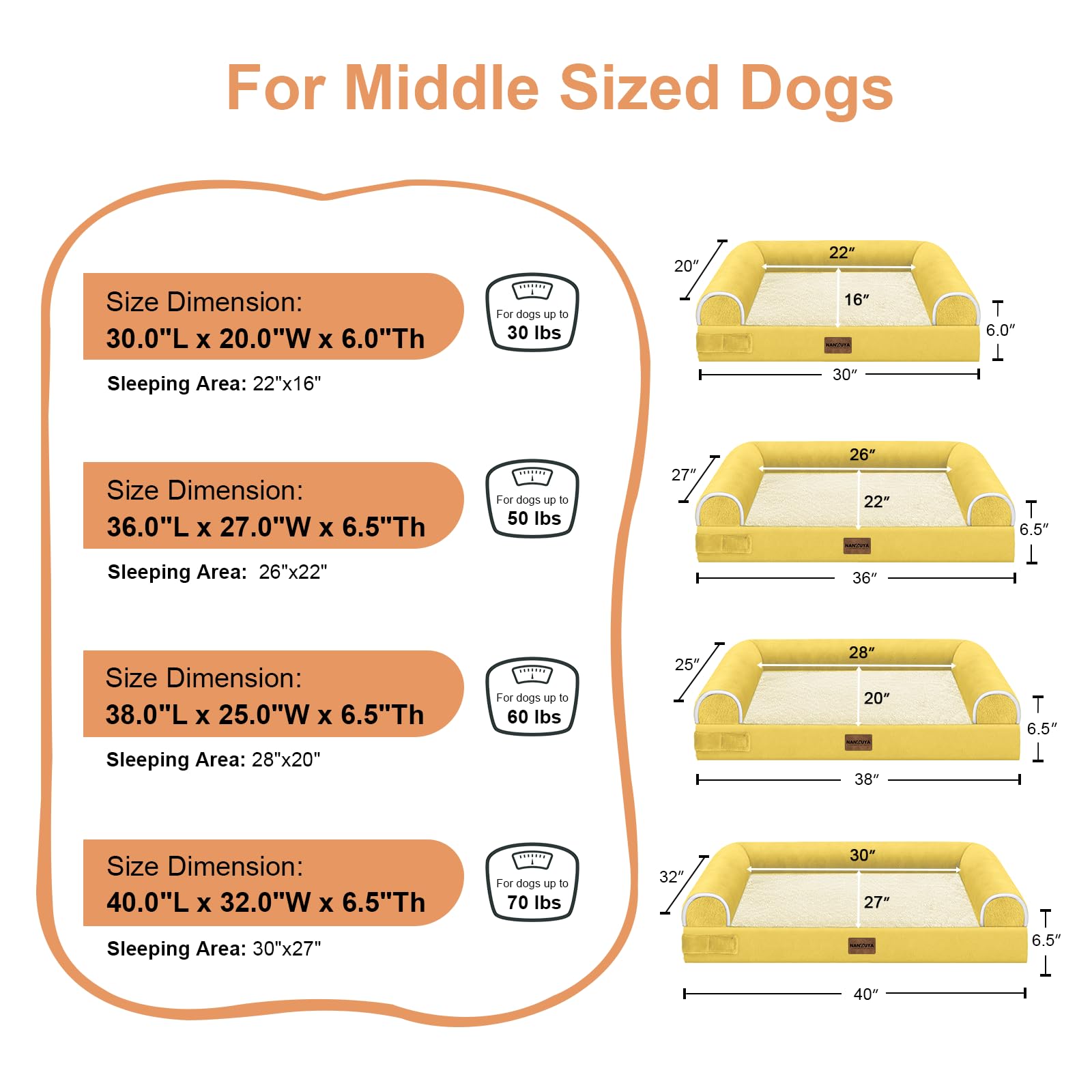 NANUYA Orthopedic Dog Bed for X-Large Dogs, 40 x 32 Inch, Ginger
