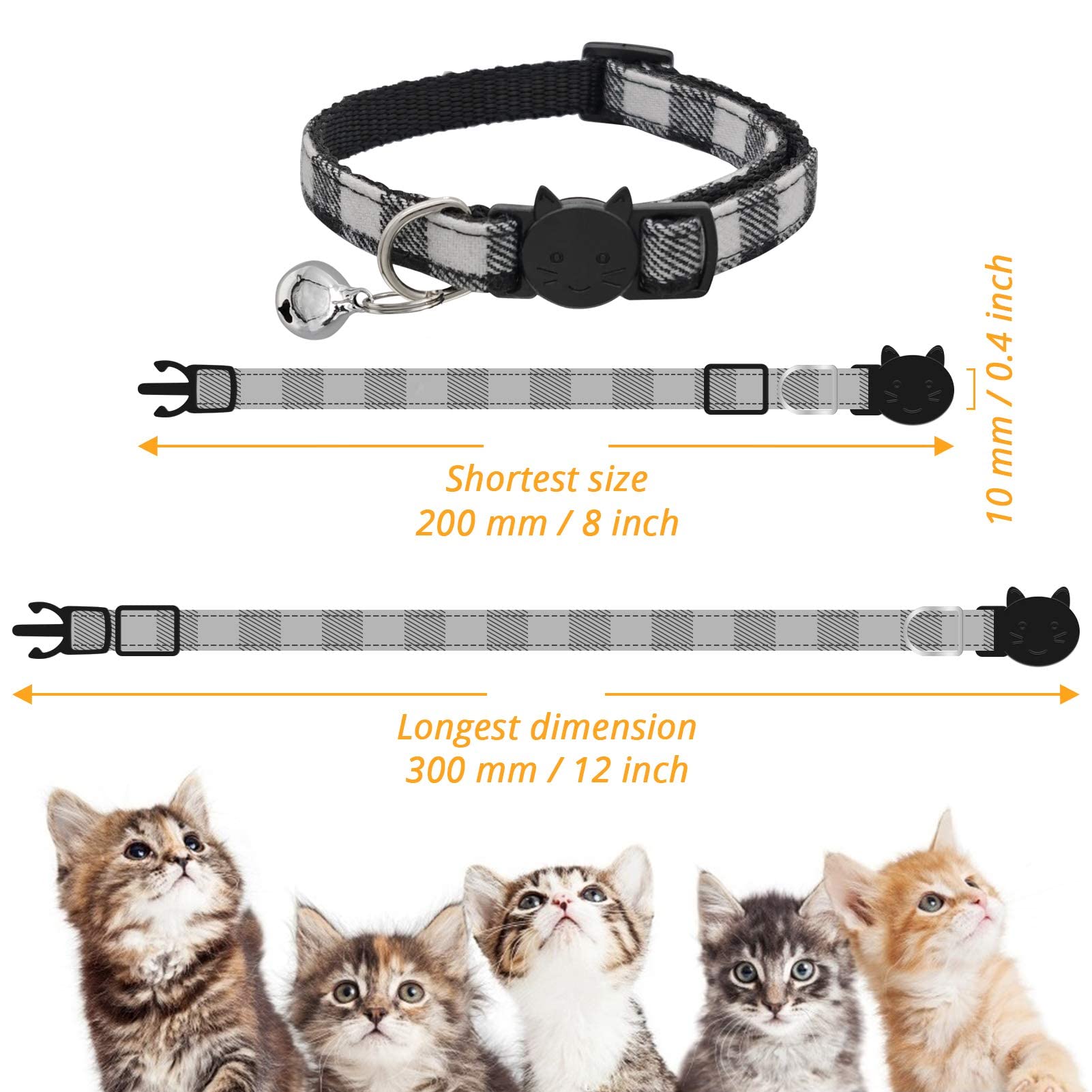MJIYA Cat Collar with Bell, Breakaway Grid Collar with Plastic Buckle, Light Adjustable, Nylon, Kitty Collars