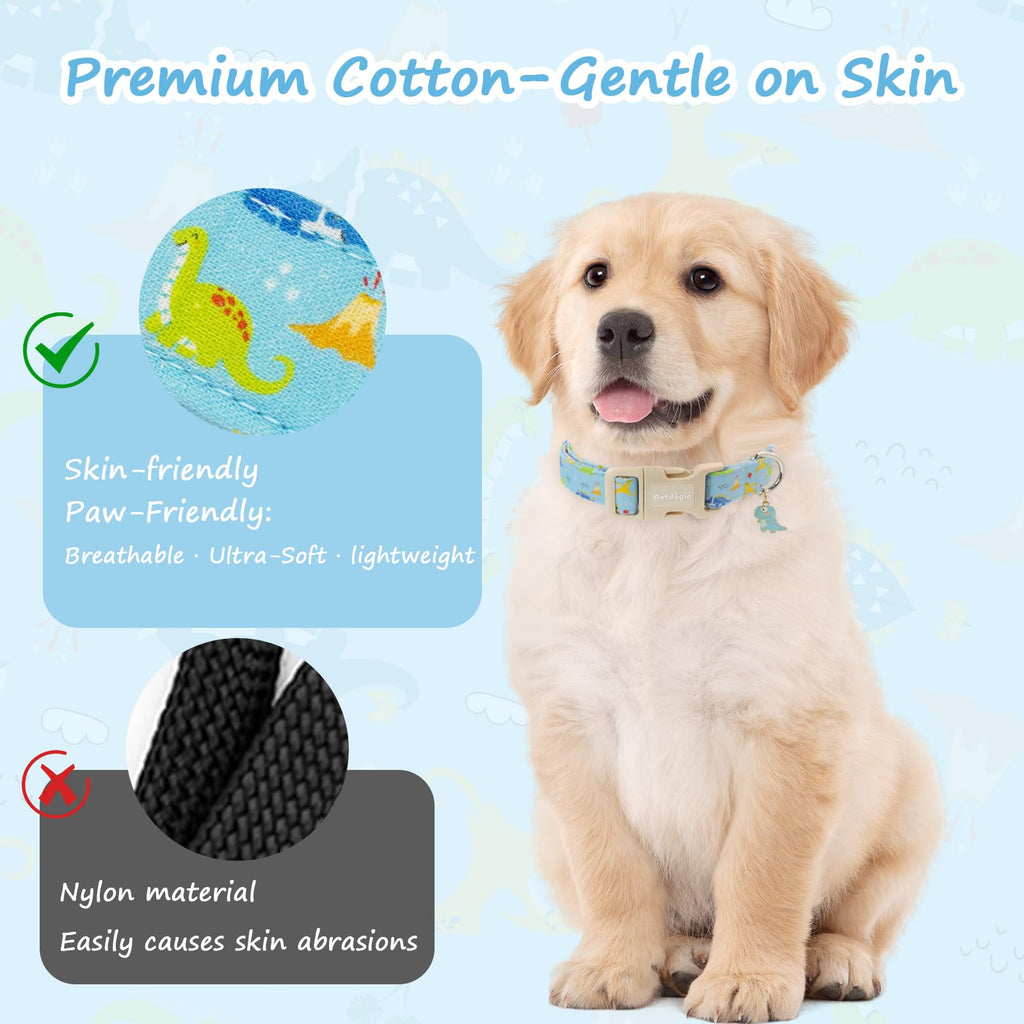 Astdogio Dinosaur Dog Collar for Large Dogs, Cute Puppy Collars with Quick Release Buckle, Cotton Dog Collars for Small Medium Large Dogs, Fashion Pet Collar for Girl Boy Dog-L