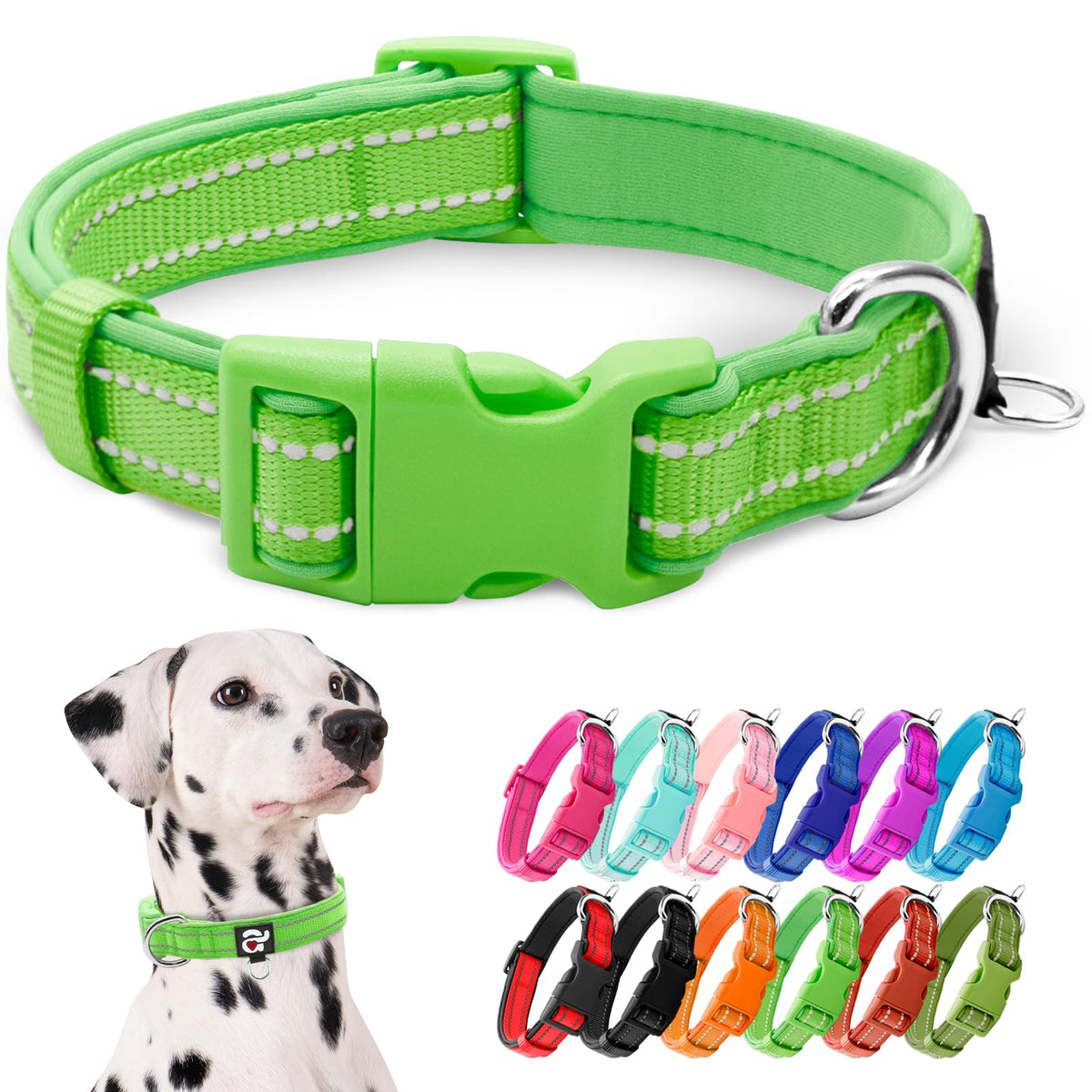 azuza Reflective Dog Collar, Neoprene Padded Puppy Collar, Hot Pink, XS