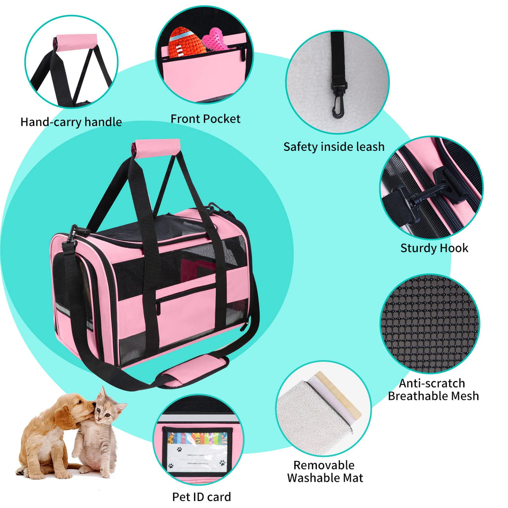CUSSIOU 20" Large Cat Carrier Soft Side Dog Carrier Pet Carrier for Medium Small Dogs Cats Collapsible Soft Sided Pet Carrier for Cats Dogs Puppy of 25 lbs, Pink