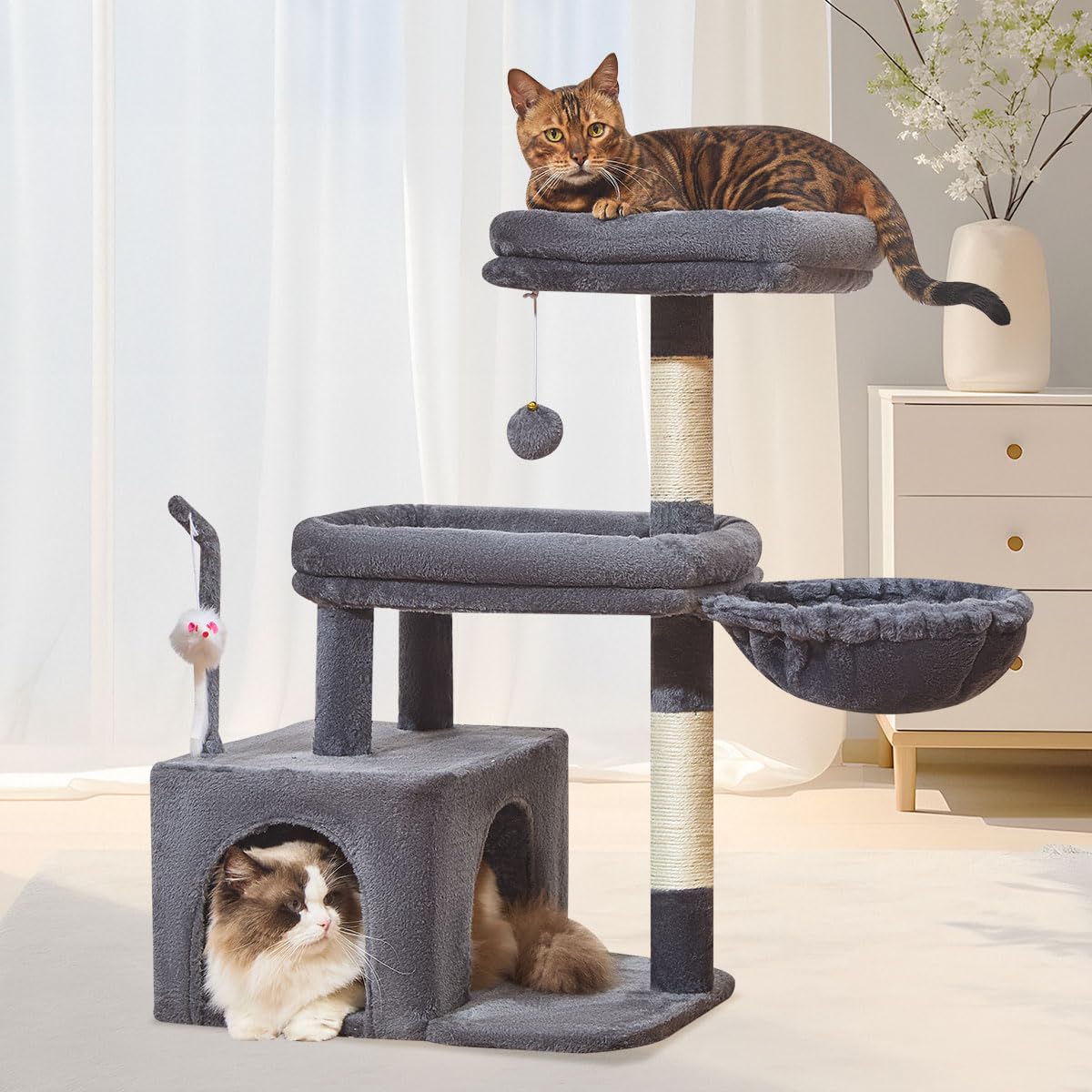 Taoqimiao 32.2in Cat Tree with Toy, Small Cat Tower for Indoor Cats, MS043G
