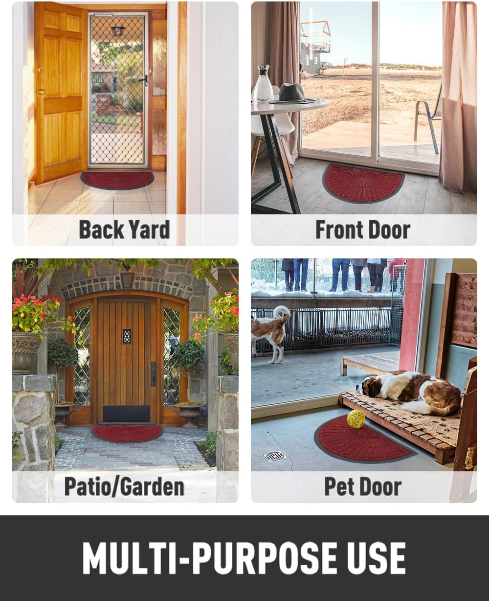 tchdio Door Mat Outdoor Indoor Entrance Doormat-Semicircular Durable Rubber Non Slip Front Door Mat for Outside Inside Entry Entryway Dirt Trapper WelcomeMat for Muddy Paws and Shoes-Red 24”x47”