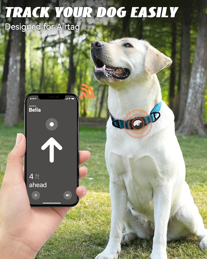 Joytale Airtag Dog Collar, Reflective Pet Collar with Waterproof AirTag Holder, Dual D-Rings, Soft Padded Adjustable for Large Dogs, SkyBlue, L