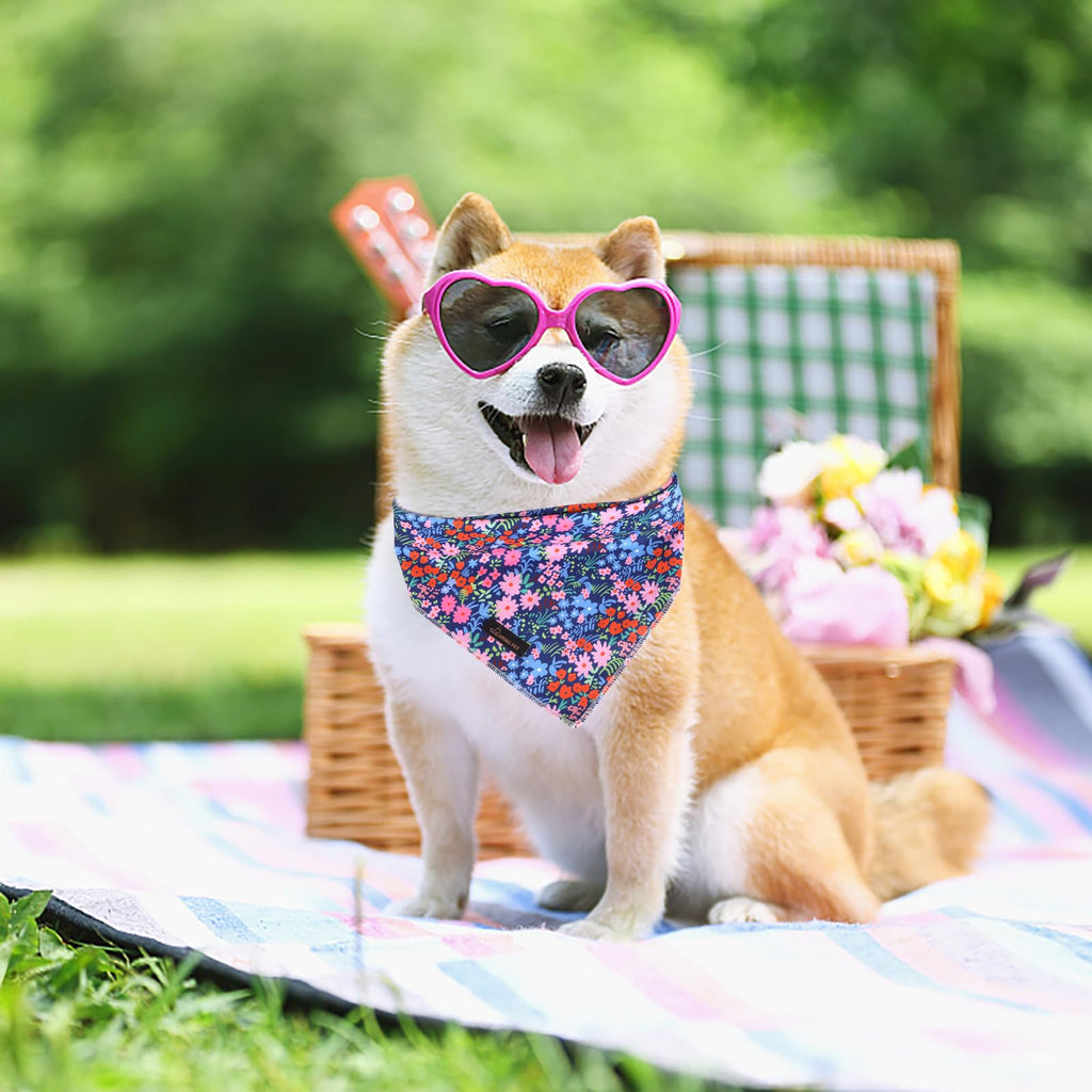 ARING PET Floral Dog Bandanas, Blue Pink Orange Flowers Pet Bandana Scarf Triangle Bibs for Puppy Small Medium Large Boy Girl Dogs Cats-L