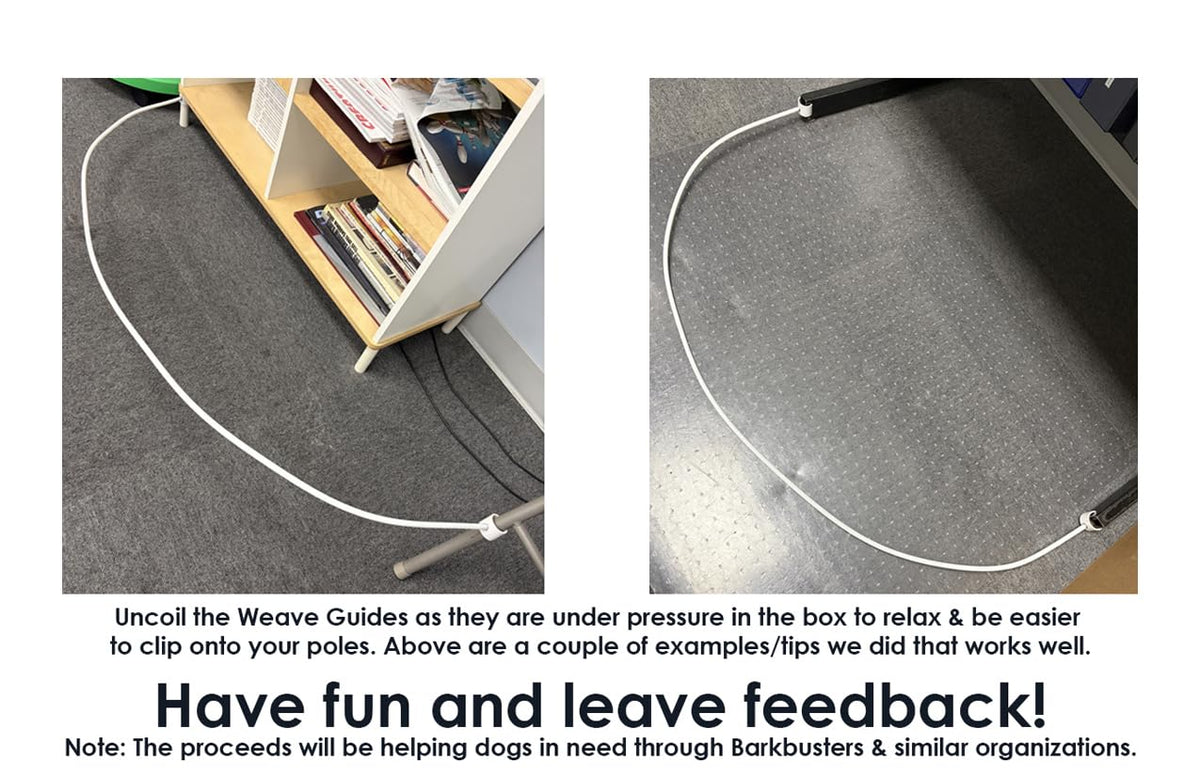 Dog Agility Weave Pole Guides (Poles Not Included). Training aids for Fast, Accurate Weaving. Easy snap-on 66″ PVC Guide Wires for Competition & Practice. Set of 4 Guides (NO Poles)