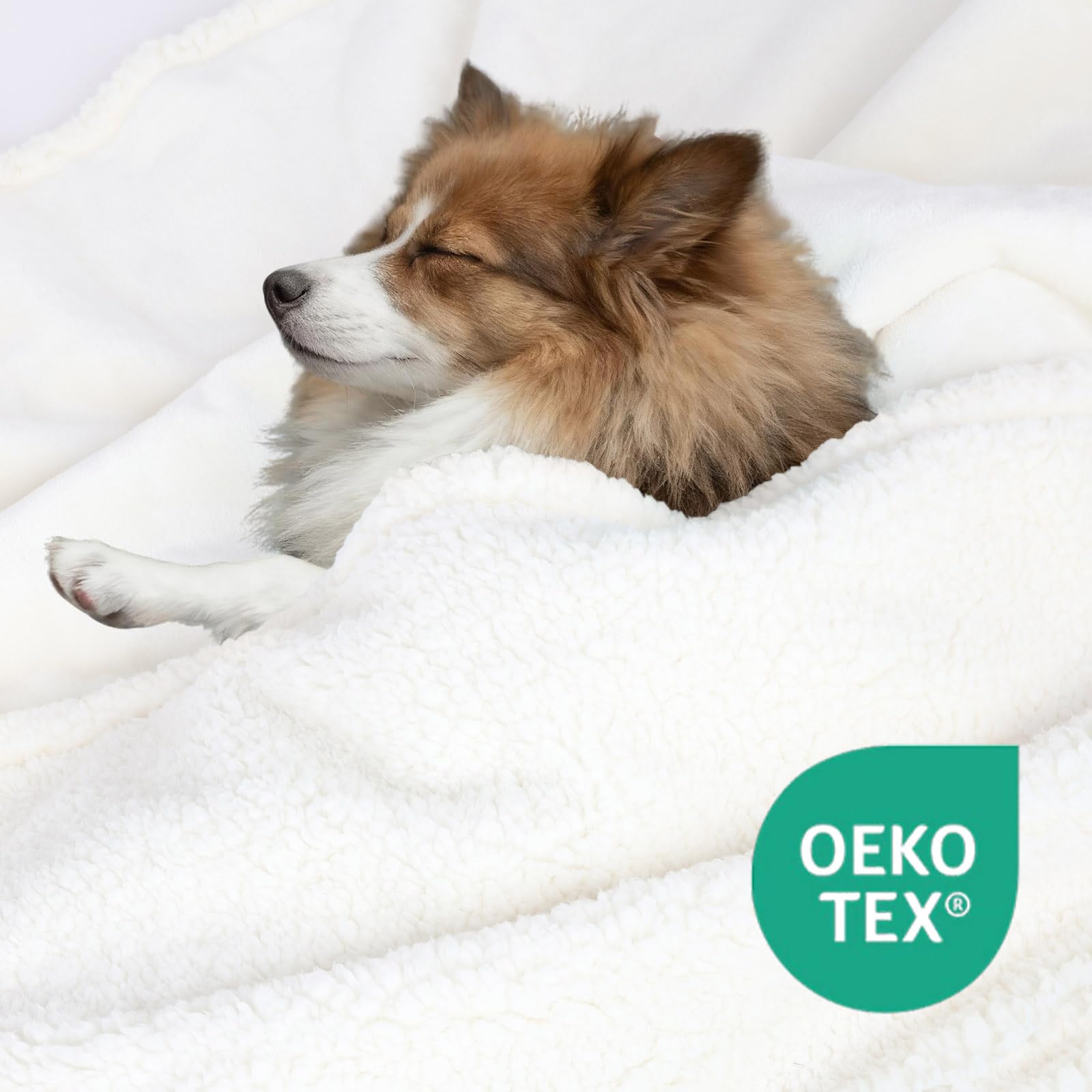 ZAKAPAWS Waterproof Dog Blanket for Large Dogs - Reversible Washable Pet Blanket, Soft Sherpa Fleece Furniture Protector, Cat Throw Bed Couch, Cream, 60"x80"