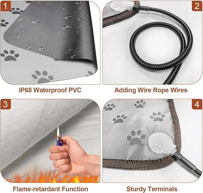 Cat Heating Pad 18x18 in with Smart Thermostat Switch and Power Line Protection Tube,Obtained MET and UL Dual Certification,Waterproof Pet Heating Pad for Cats-Rose