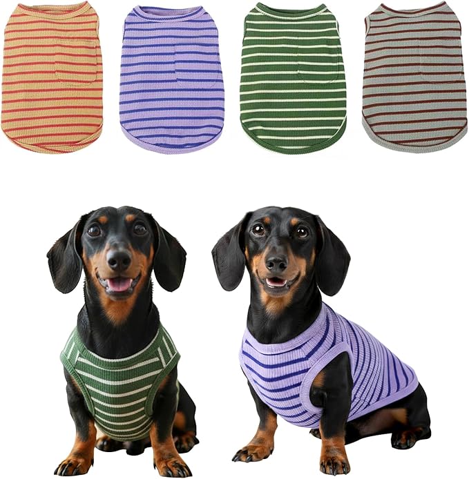 Dog Clothes, Stripe Dogs Shirts for Small & Medium Breeds, Pet Tank Top, Breathable Waffle Fabric Puppy Outfit, Shirt for Chihuahua, Yorkie, Dachshund, Corgi (4Pack, Small)