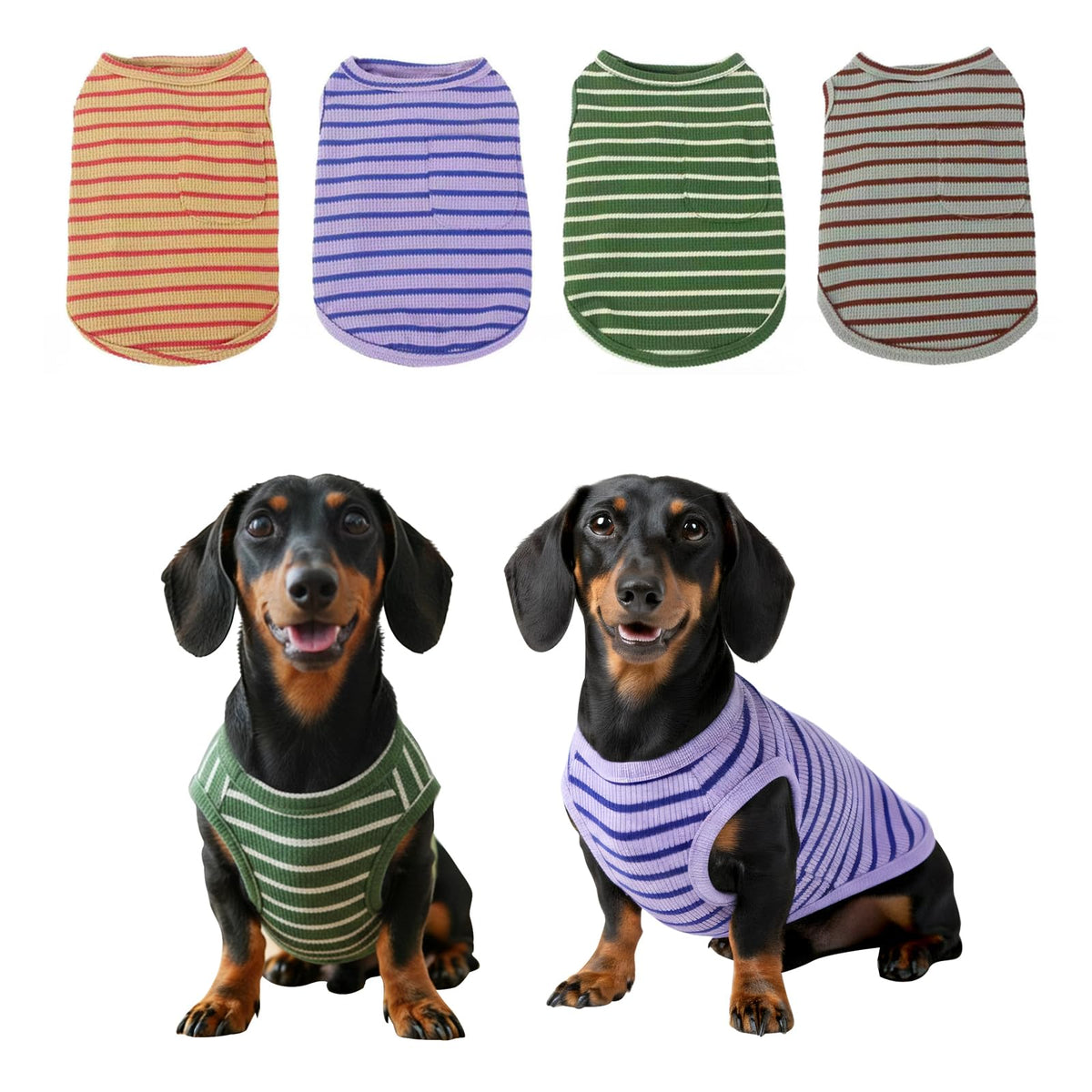 COOHAMS Dog Clothes, Stripe Dogs Shirts for Small & Medium Breeds, Pet Tank Top, Breathable Waffle Fabric Puppy Outfit, Shirt for Chihuahua, Yorkie, Dachshund, Corgi (Ocean, Medium)