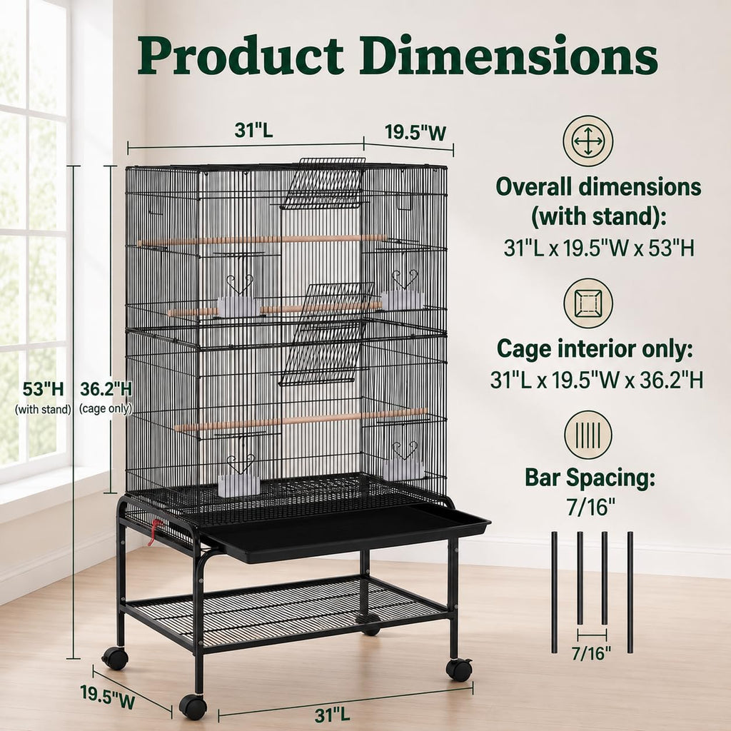 Yaheetech 53" Bird Cage with Rolling Stand for Parakeets Cockatiels Budgies