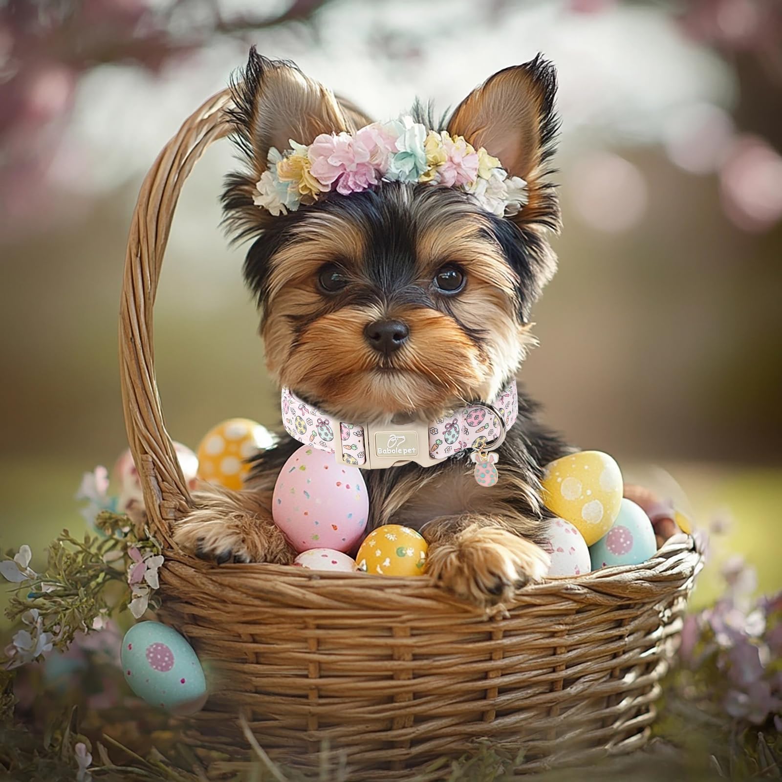 Babole Pet Easter Dog Collar for Small Dogs - Easter Egg Pastel Dog Collars, Cute Girl Dogs Collar, Lightweight Adjustable Pink Spring Holiaday Dog Collars with Quick Release Buckle S