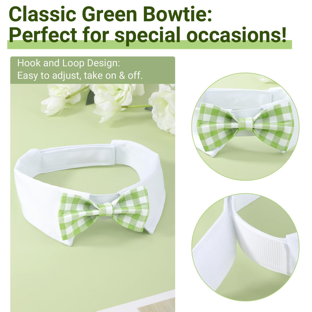 Segarty Dog Bow Tie for Neck Girths 16.5-21.2in, Adjustable Green Plaid Bowtie Collar for Extra Large Dog, Pet Necktie Comfortable Cotton Grooming Accessories for Formal Wedding Holiday Birthday Party