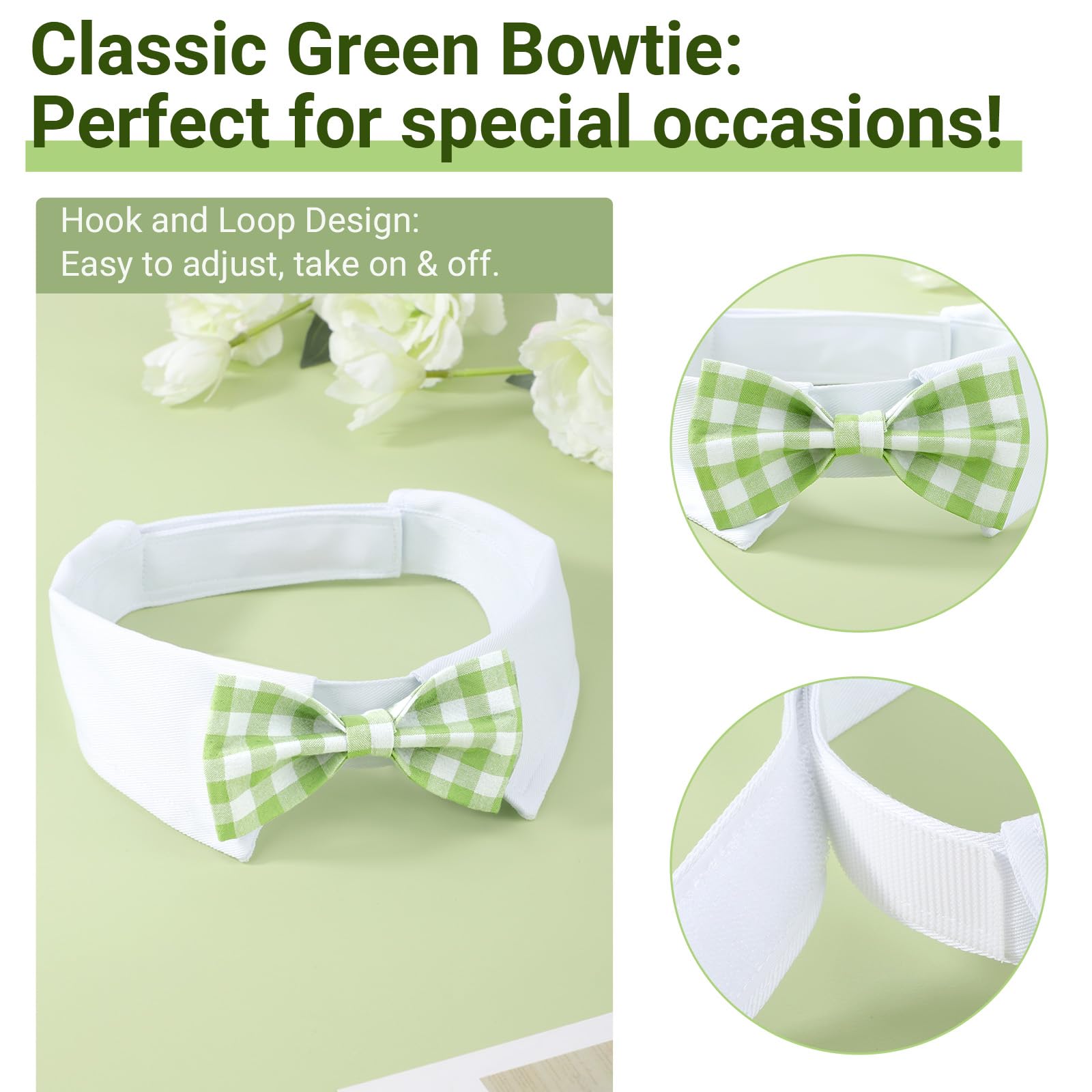 Segarty Dog Bow Tie for Neck Girths 16.5-21.2in, Adjustable Green Plaid Bowtie Collar for Extra Large Dog, Pet Necktie Comfortable Cotton Grooming Accessories for Formal Wedding Holiday Birthday Party