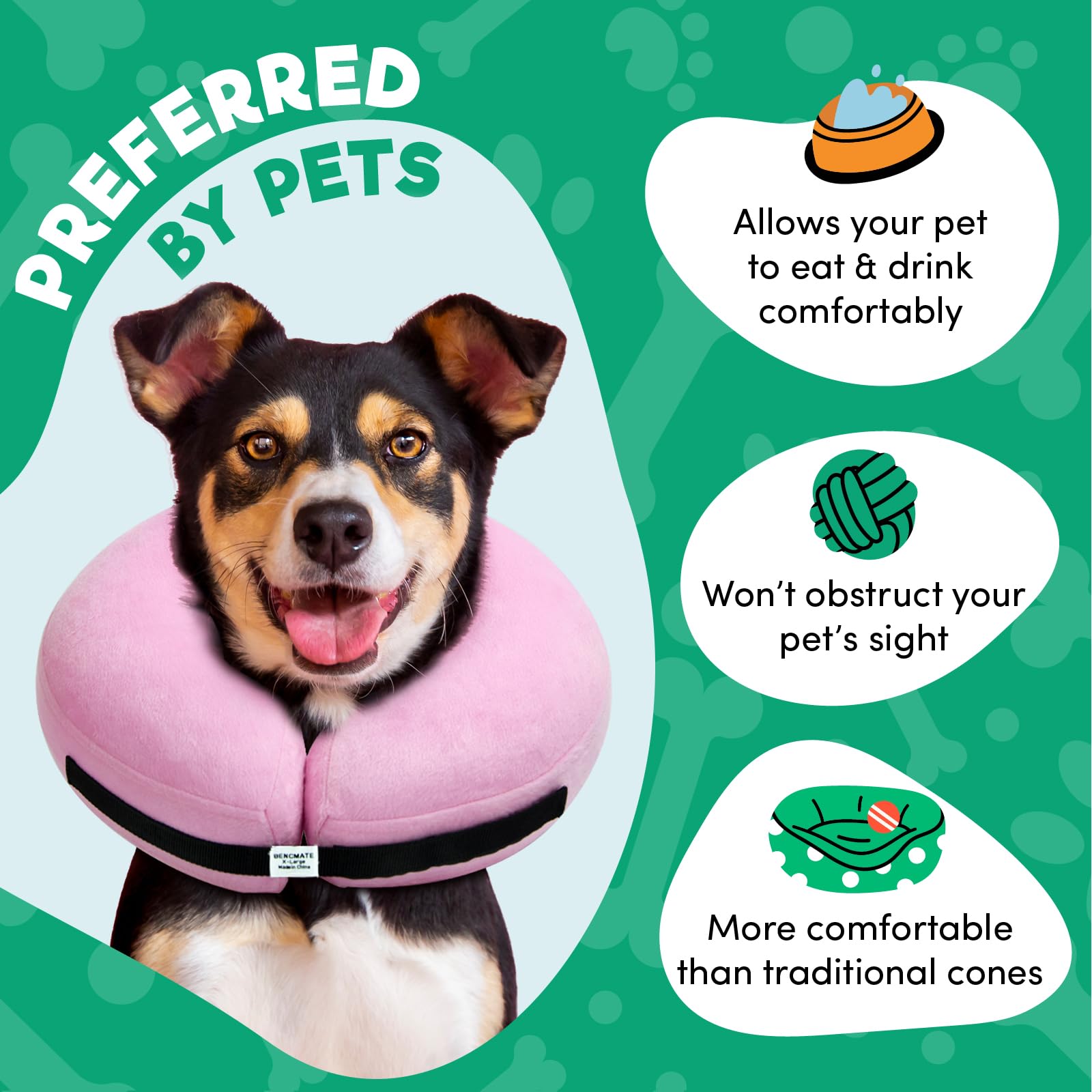 BENCMATE Inflatable Dog Cone Collar Alternative After Surgery XLarge, Pink