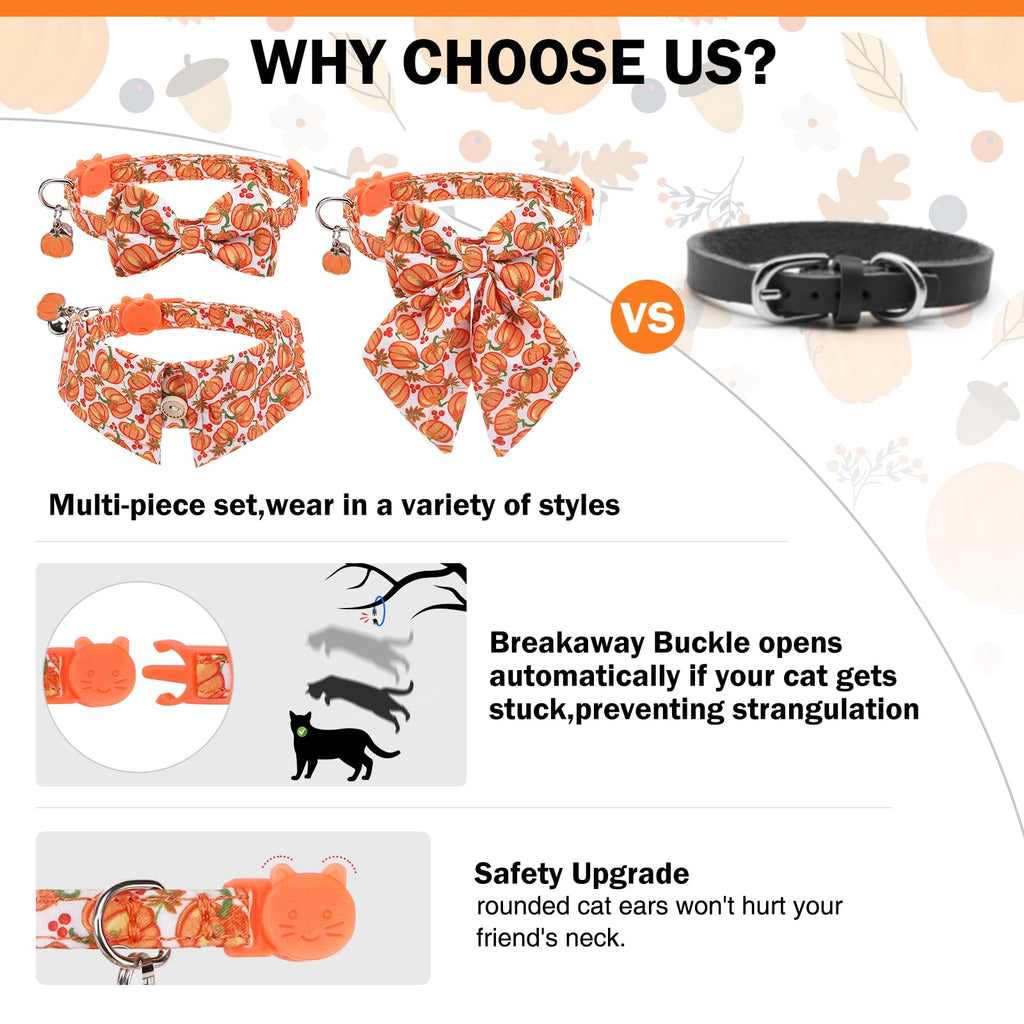DILLYBUD Thanksgiving Cat Collar Breakaway, Soft Kitten Collars with Bell