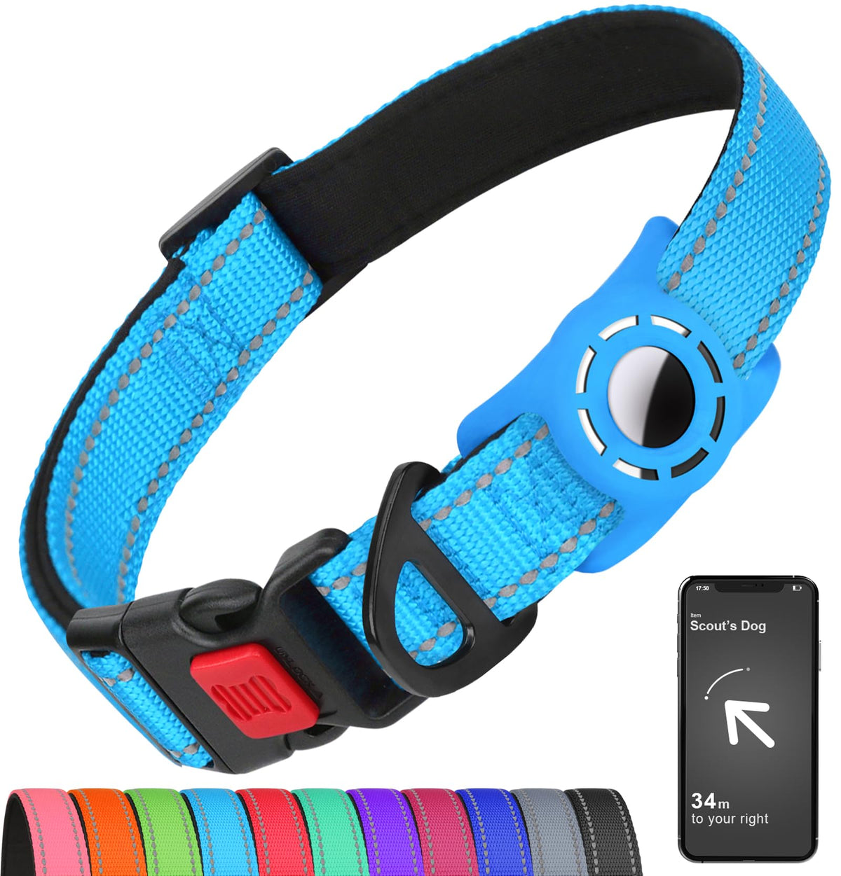 Erbine Reflective Dog Collar for Large Dogs with Silicone Tag Holder