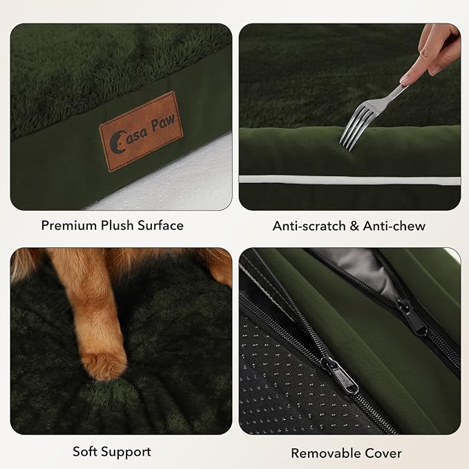 Orthopedic Dog Beds for Extra Large Dogs, Waterproof Egg Crate Foam XL Dog Bed with Sides 45x35Inch, Big Dogs Couch Beds with Removable Washable Cover and Nonskid Bottom, Olive Green