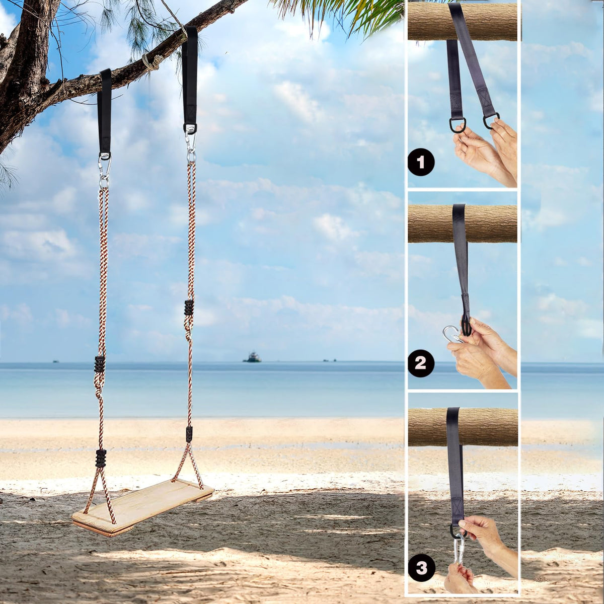 NOSTIFY Wooden Swing Seat, Nostalgic Outdoor Wood Swing for Kids, Tree Straps Set Accessories for Backyard Patio Garden Playground, Height Adjustable (Raw wood)