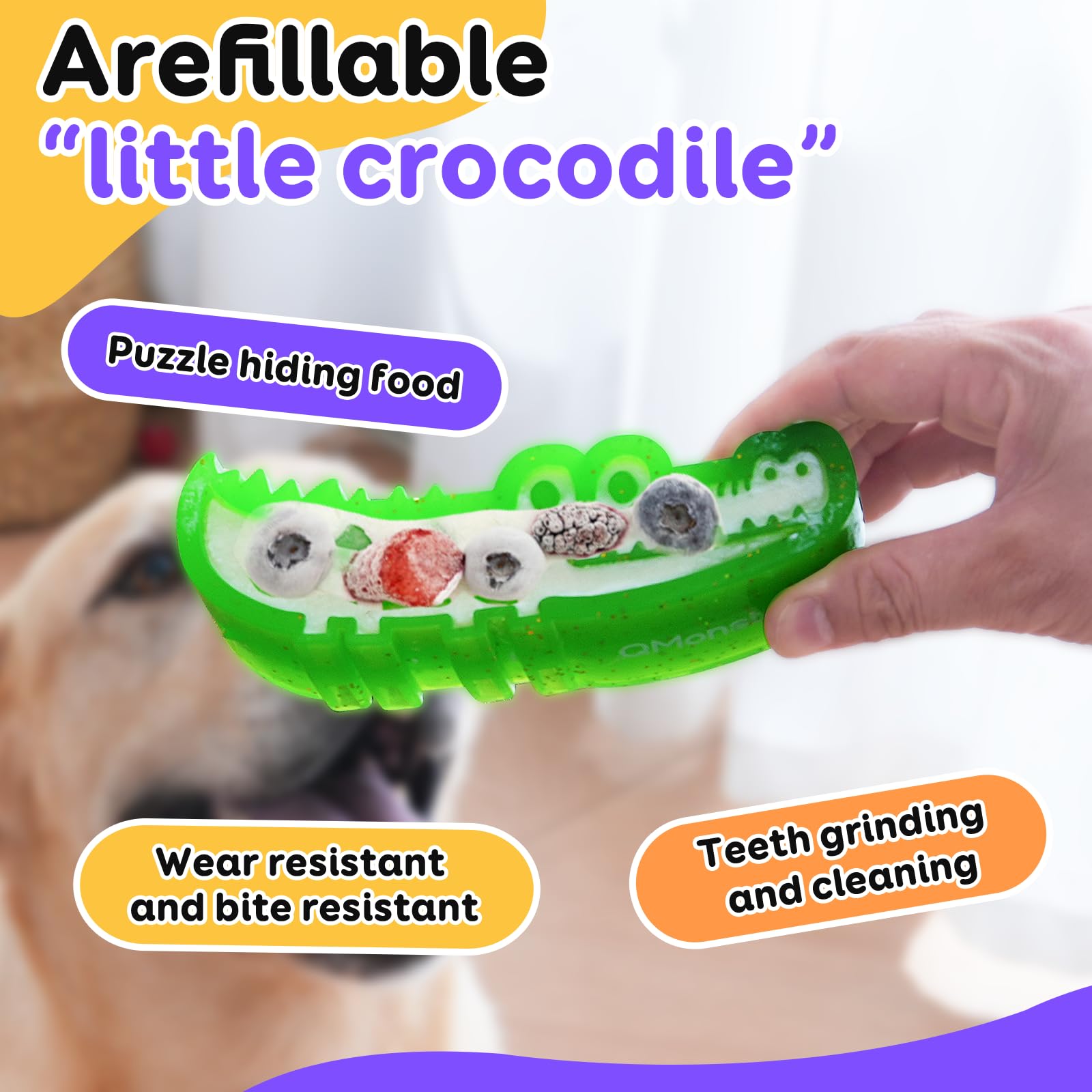 CuddleMallow A refillable chew Toy for Small, Medium, and Large Dogs. A Three-in-one Indestructible chew Toy for Frozen Yogurt, Teething, and nibbling. Updated with a grooved Design.(Large)