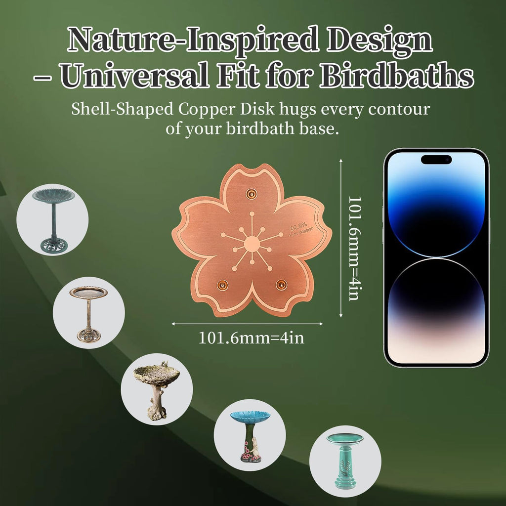 Yncotte Bird Bath Copper Disk, 2pcs Flower Shaped 99.99% Pure Copper Cleaning Disc Plate for Physical Safe Water Purification All-Season for Outdoor Wildlife Bird Bowls Birdbaths Solar