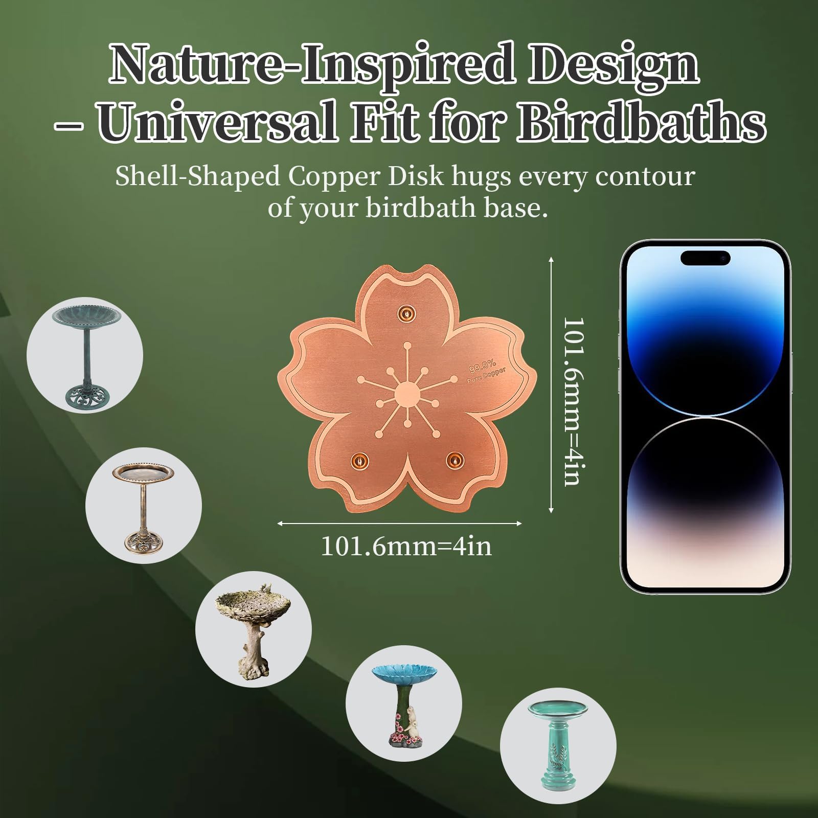 Yncotte Bird Bath Copper Disk, 2pcs Flower Shaped 99.99% Pure Copper Cleaning Disc Plate for Physical Safe Water Purification All-Season for Outdoor Wildlife Bird Bowls Birdbaths Solar