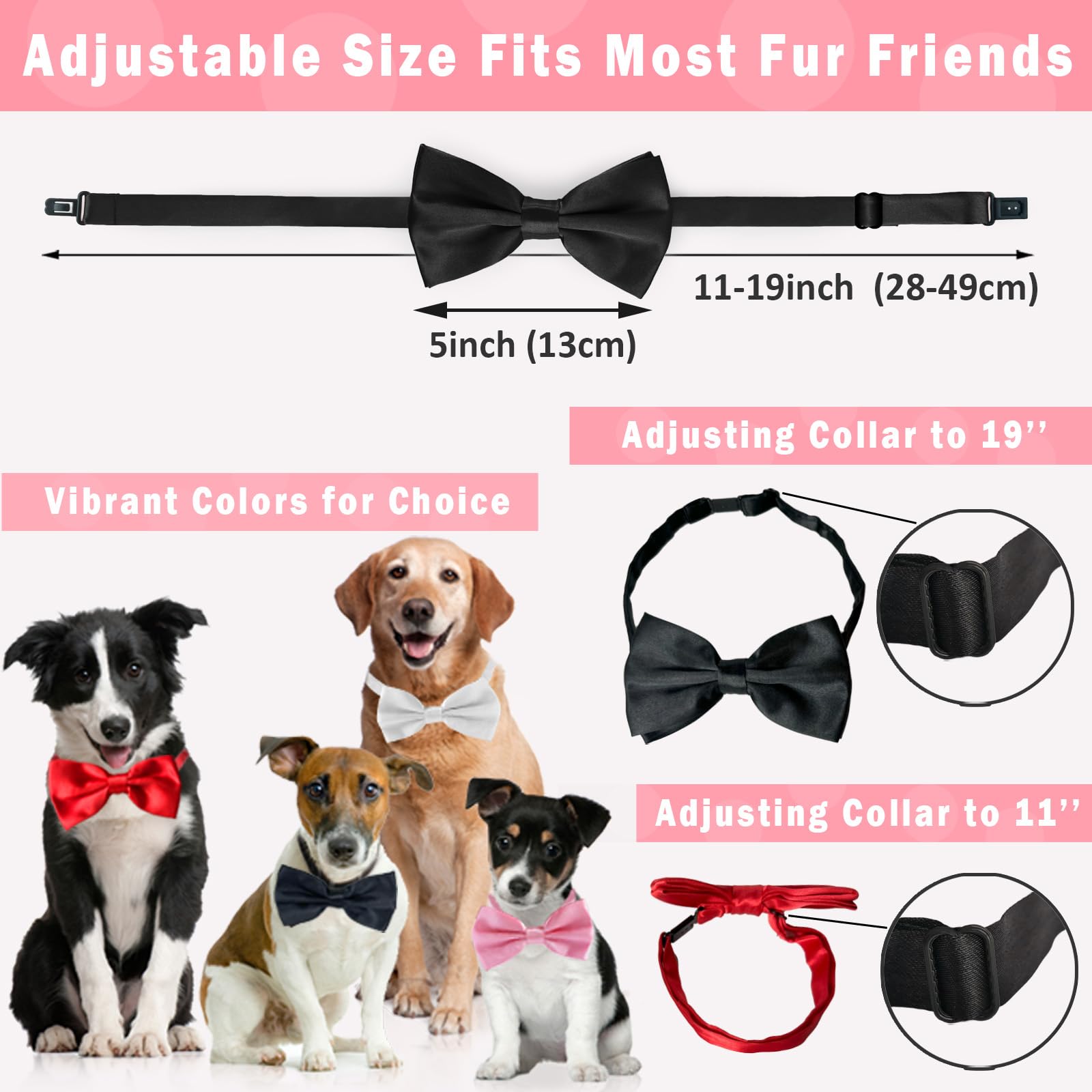 Black and Red Bow Tie for Dogs, KOOLMOX Red and Black Dog Bow with Adjustbale Dog Collar for Medium and Large Dogs Cats Pets Wedding Birthday Party Holiday New Year Cosutmes