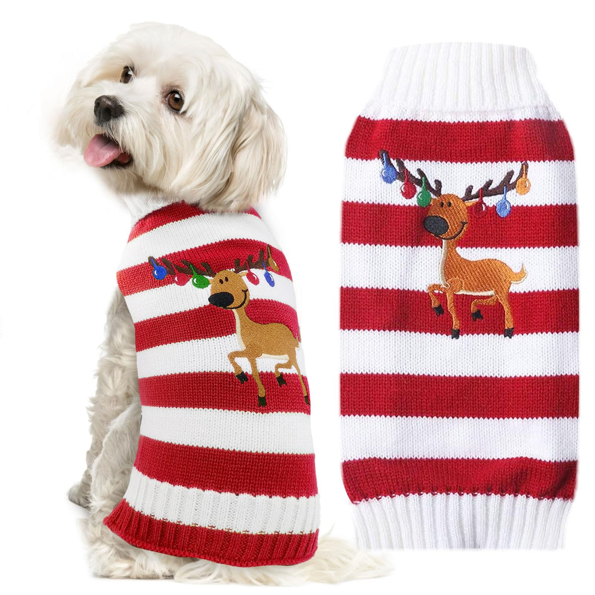 DOGGYZSTYLE Dog Christmas Sweater Xmas Pet Clothes Cute Striped Gingerbread Man Costume Holiday Puppy Cat Jumpers Outfits New Year Gifts for Small Medium Large Dogs(Red Gingerbread Man,XXS)