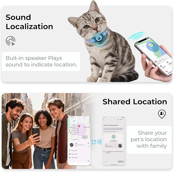 GPS Cat Tracker Collar(iOS & Android), Bluetooth Mini GPS Dog Tracker, Smart Pet Activity Tracker, No Monthly Fee, Work with Apple Find My & Google Find Hub, Finder Tag for Pets,Items M5 1P Blue