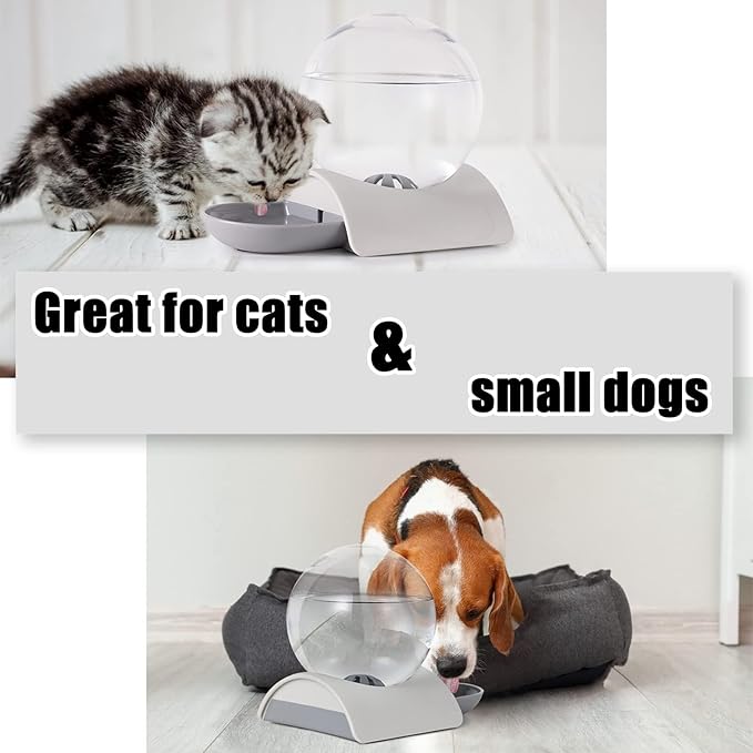 Vayugo Pet Water Dispenser, 2.8L Automatic Gravity Cat Water Dispenser for Cats, Dogs & Rabbit, Detachable Cat Dog Water Dish Feeder with Spherical Waterer Bubble, Grey