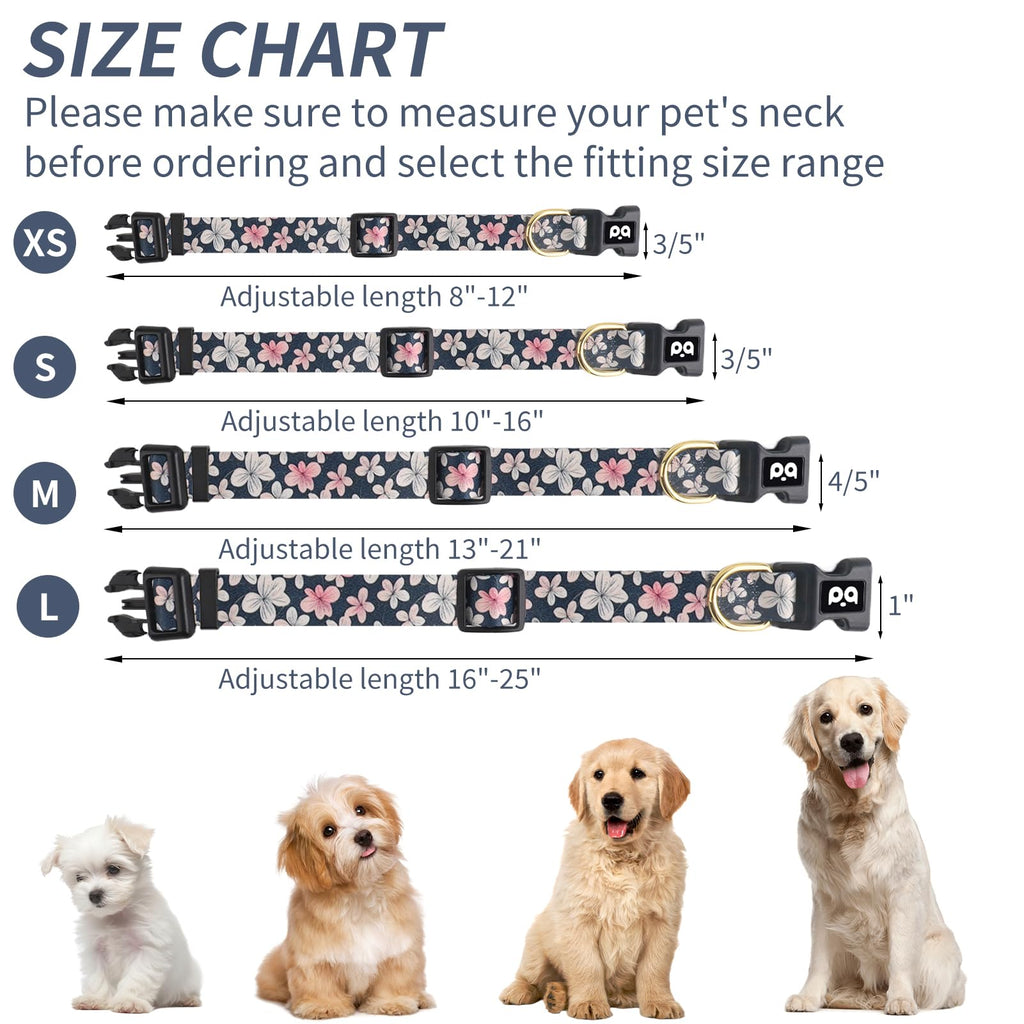 QQPETS Adjustable Soft Dog Collar: Print Flower Pink Multicolor Cute Patterns for XS Small Medium Large Pet Girl Boy Puppy Walking Running Training