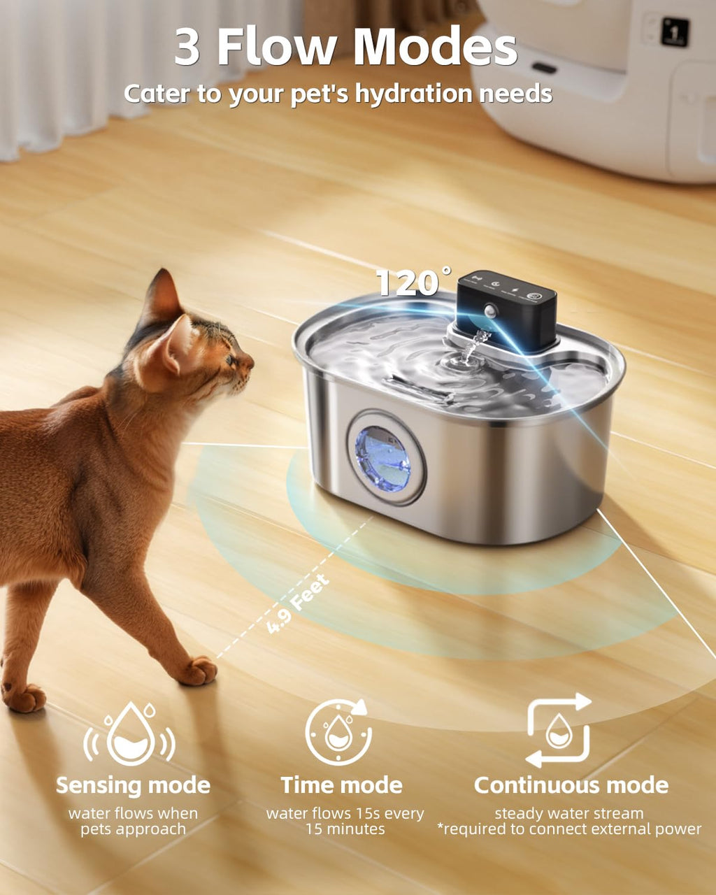 Emdoro Cordless 3.2L/108oz Stainless Steel Cat Water Fountain Pet Fountain