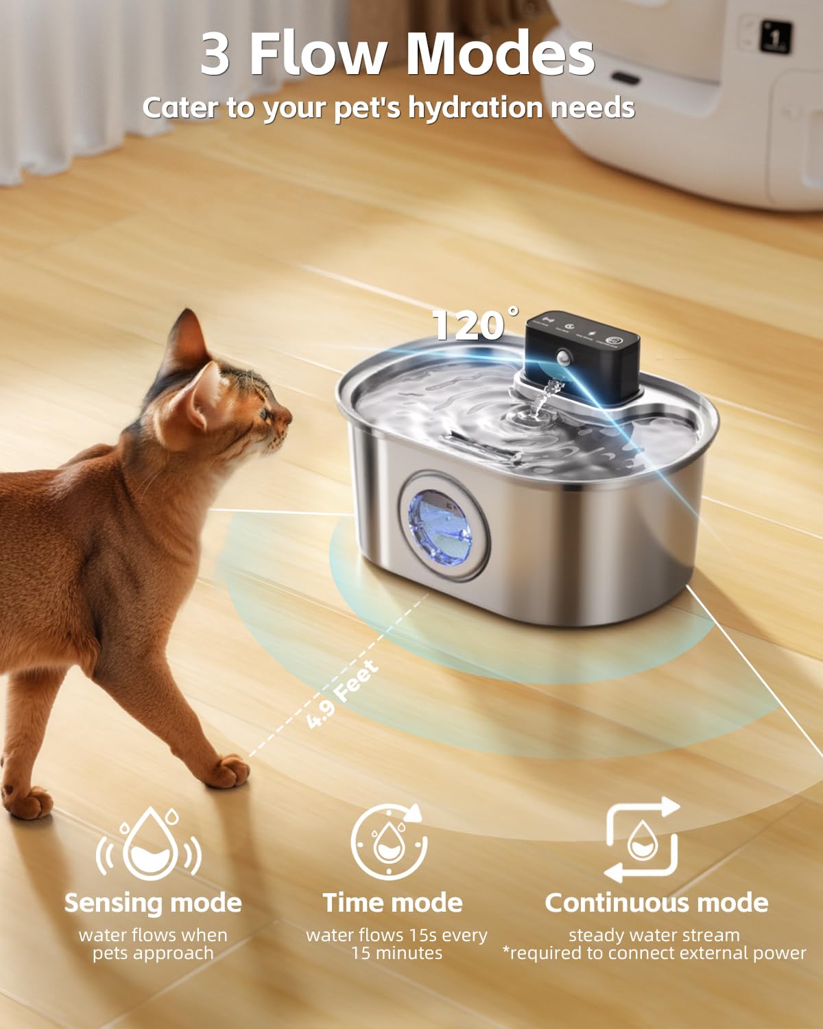 Emdoro Cordless 3.2L/108oz Stainless Steel Cat Water Fountain Pet Fountain