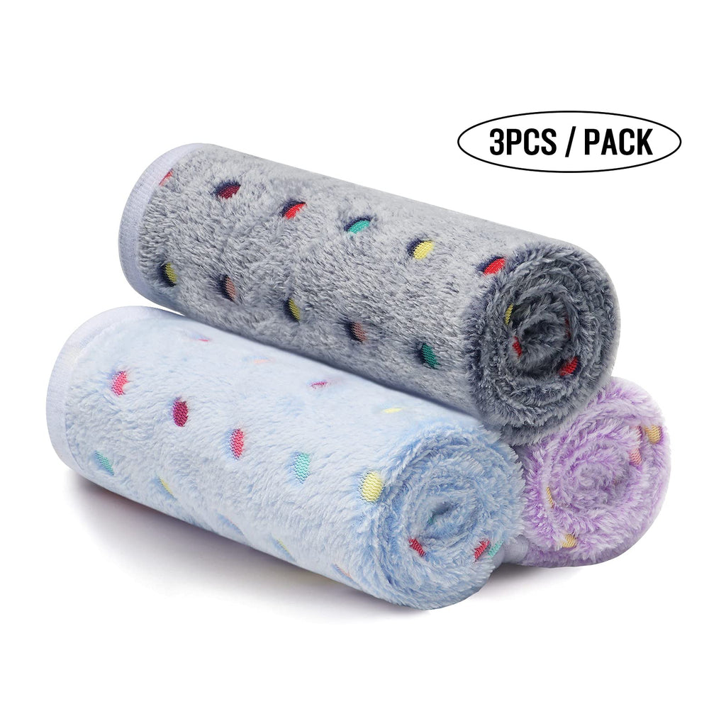 1 Pack 3 Blankets Super Soft Cute Dot Pattern Pet Blanket Flannel Throw for Dog Puppy Cat Blue/Purple/Grey Medium