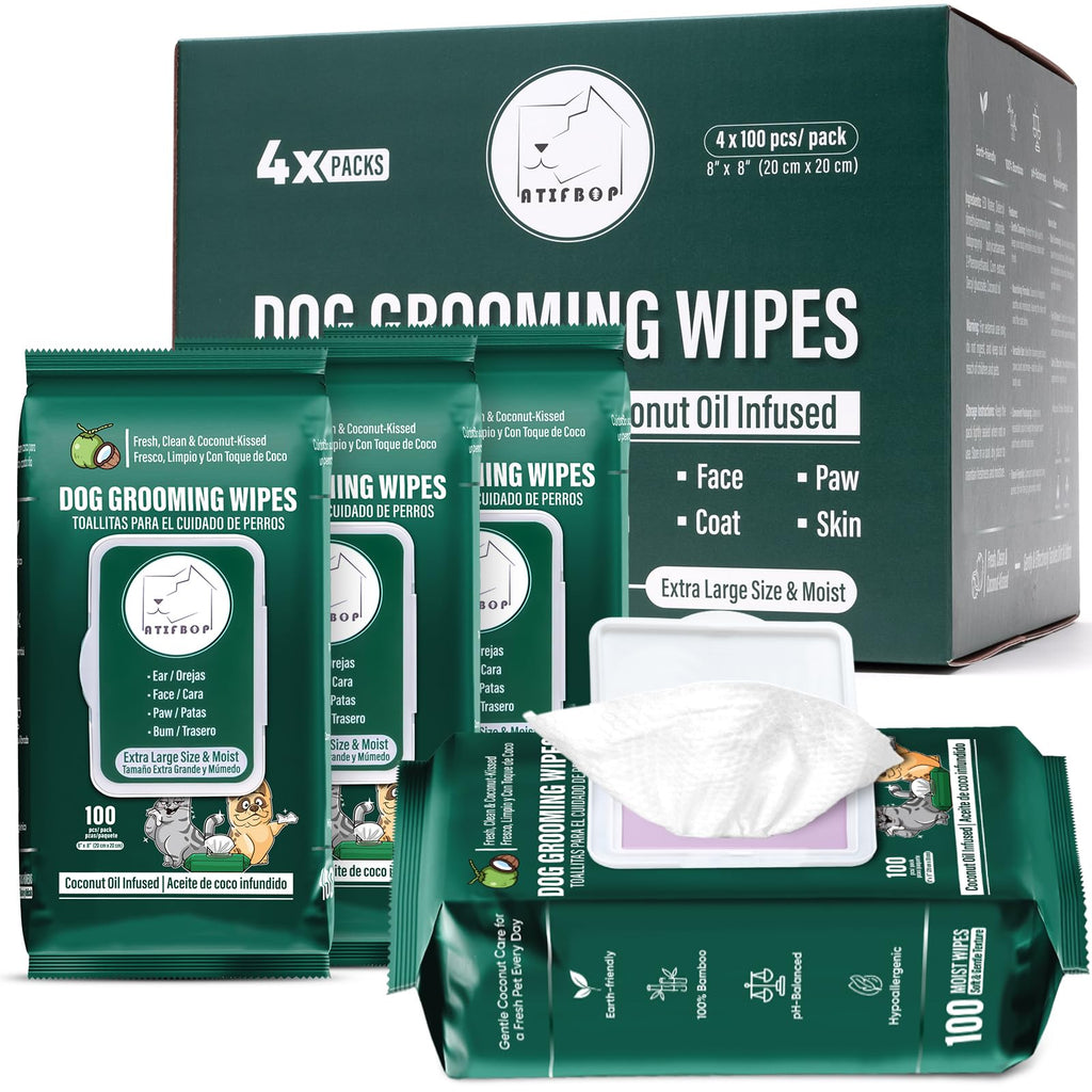 ATIFBOP Dog Wipes for Paws and Butt, 400 ct, Coconut Scented