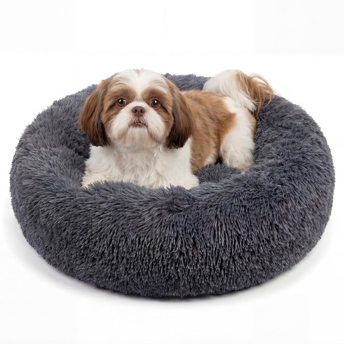 nononfish Round Calming Dog Bed,Plush Donut Pet Bed for Small Dogs