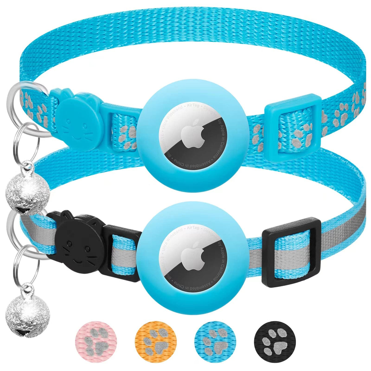 2 Pack Airtag Cat Collar Breakaway with Bell,Reflective Kitten Collar with Apple Airtag Cat Collar Holder,Adjustable 7-12In,Safety Buckle for Girl Boy Cats,Pet Supplies,Accessories,Gifts (Purple)