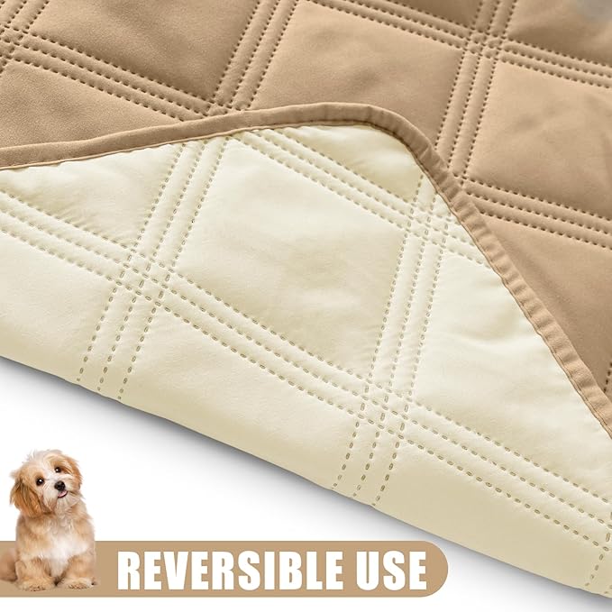 Smiry Waterproof Dog Bed Cover Blanket 30x53, Soft Reversible Pet Blanket, Washable Leakproof Cats Dogs Couch Cover for Sofa, Couch, Furniture, Camel/Beige