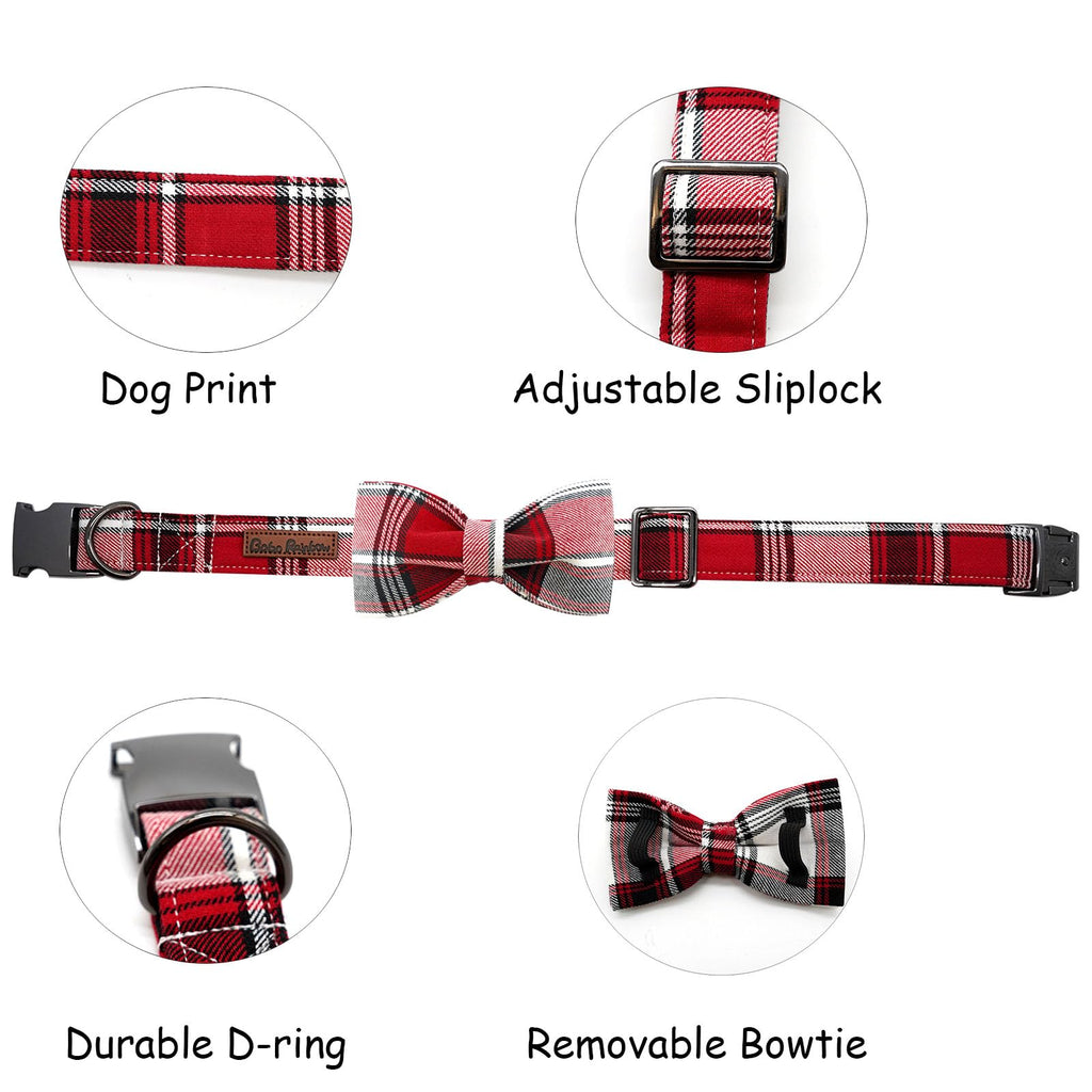 Bobo Rainbow Dog Collar, Christmas Dog Collar Plaid Pet Collar Bow Holiday Bows Girl Boy Puppy Collar Adjustable Pet Collar for Large Dogs