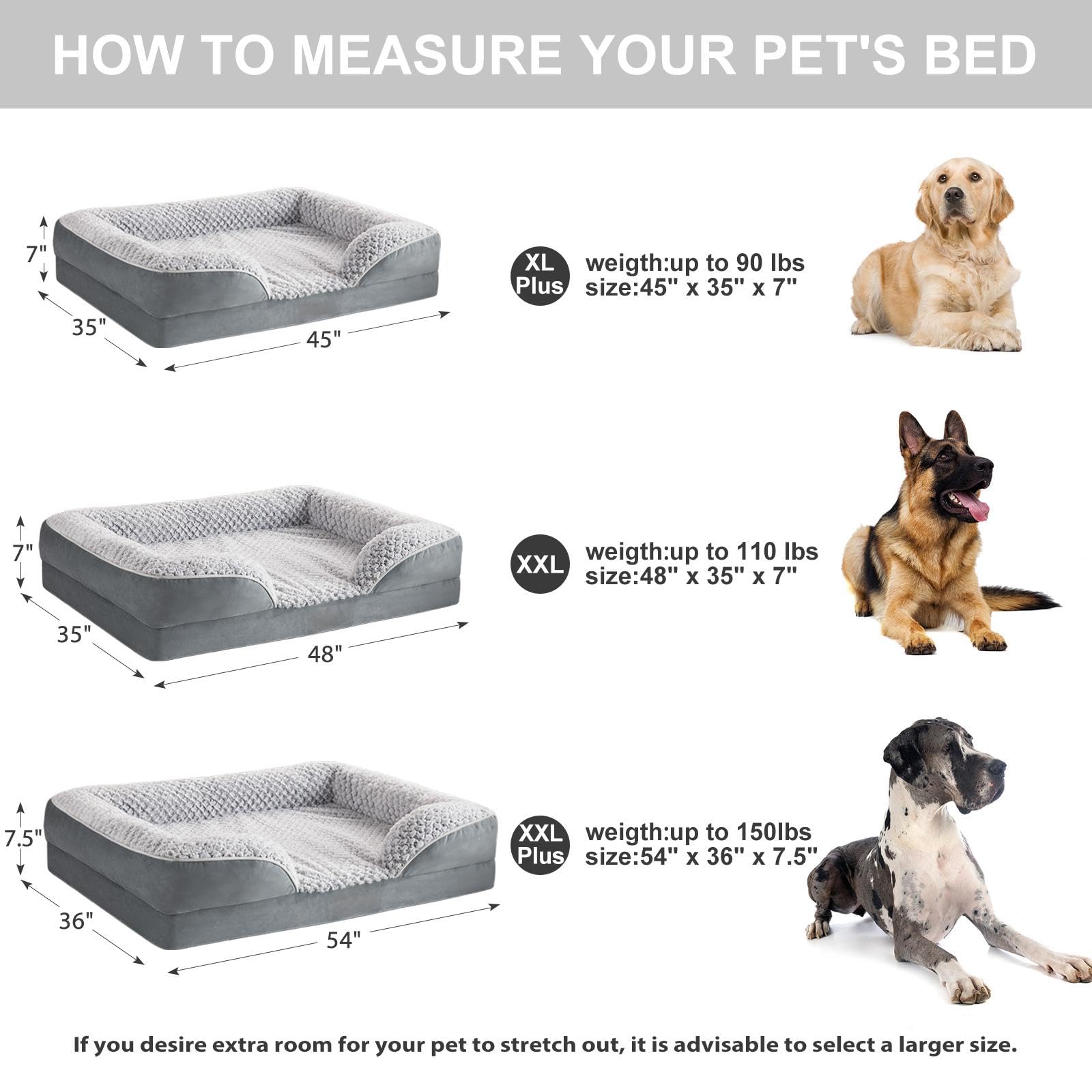 LEXTRO Washable Orthopedic Dog Bed for Extra Large Dogs, Egg Crate Foam Bed