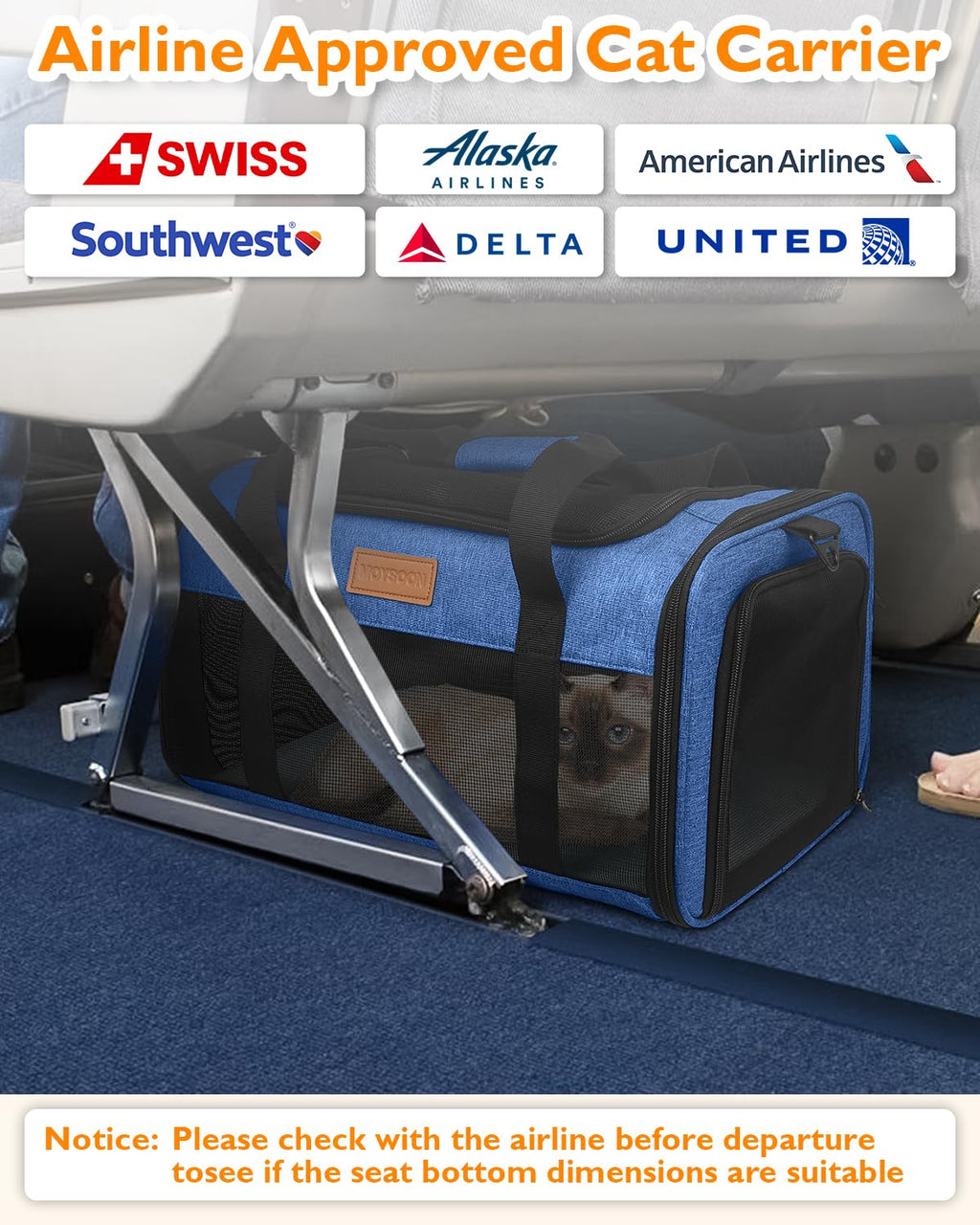 PETUX Airline Approved Pet Carrier for Small Cats up to 12 lb, Blue