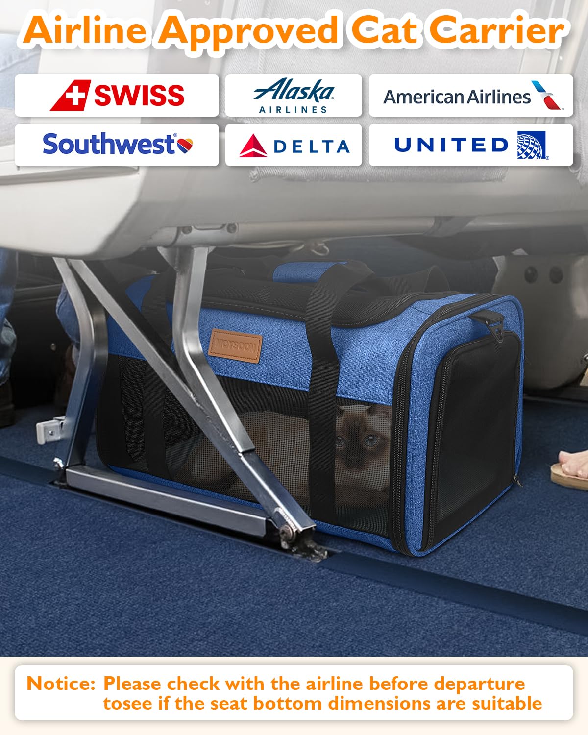 PETUX Airline Approved Pet Carrier for Small Cats up to 12 lb, Blue
