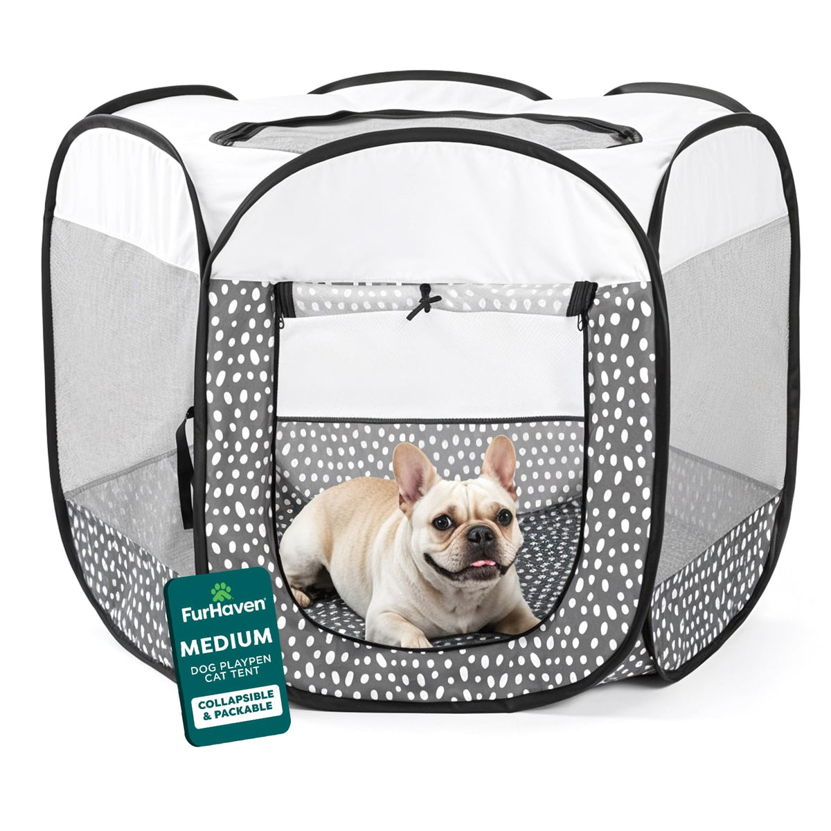 Furhaven Portable Dog Playpen Cat Tent, Pet Playground,Kennel Foldable Indoor Outdoor Zippered Puppy Crate - Navy, Medium