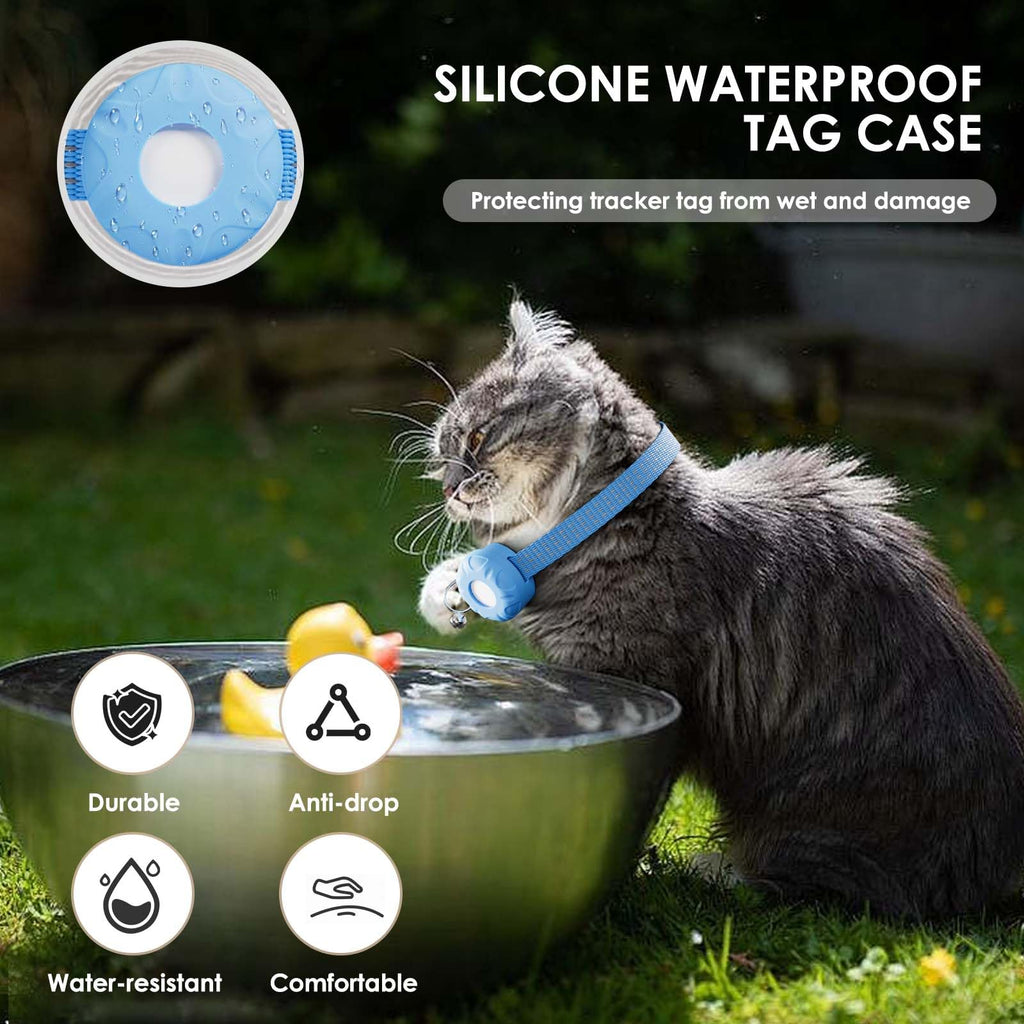 ZFSJTAG GPS Tracker for Cats, Compatible with Apple Find My App (Only iOS), No Monthly Fee Cat Tracker, Waterproof (White Tracker, Blue Cat Collar)