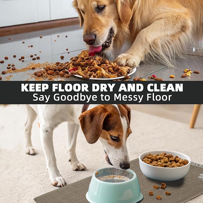 PUPTECK Dog Food Mat, Absorbent Pet Cat Feeding Mat for Food and Water Bowls, Anti-Slip Dog Placemat for Floors Waterproof, Pet Supplies Accessories, Khaki XL