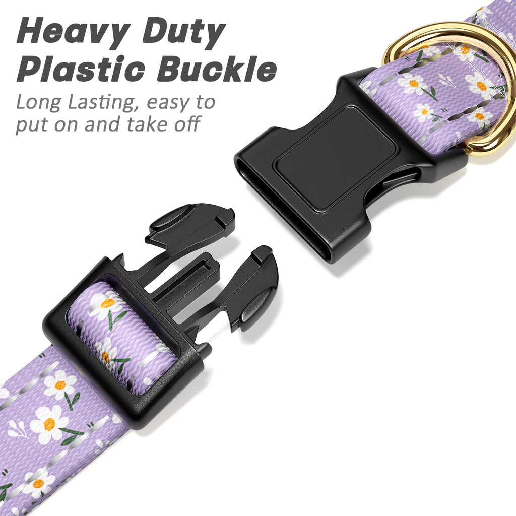 TMOODEL Reflective Adjustable Dog Collar for Medium Dogs,Purple Flower, M