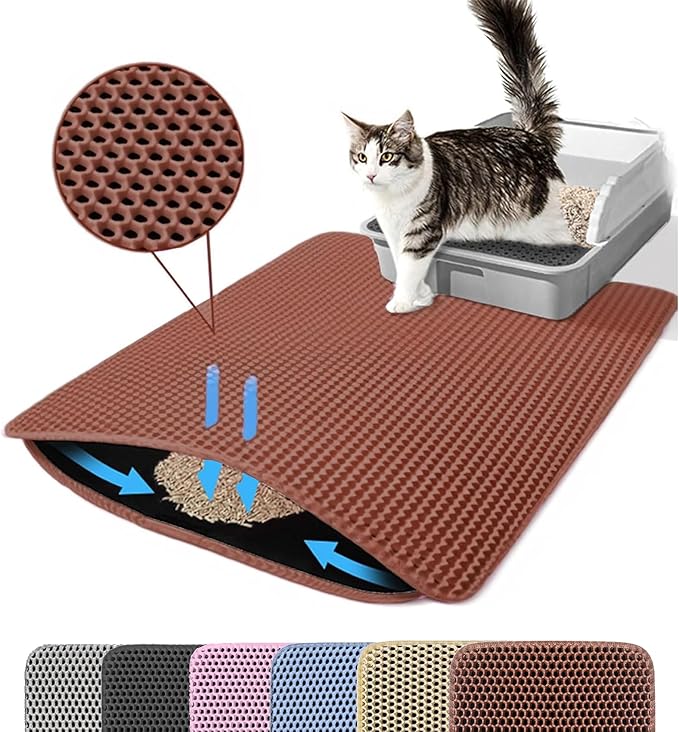 Petinstinct Jumbo Cat Litter Mat, 46x26 Inches Double Layer Honeycomb Litter Trapping Mat, Non Slip Waterproof Urine Proof Extra Large Cat Litter Box Mat, Kitten Supplies and Essentials, XXL, Purple