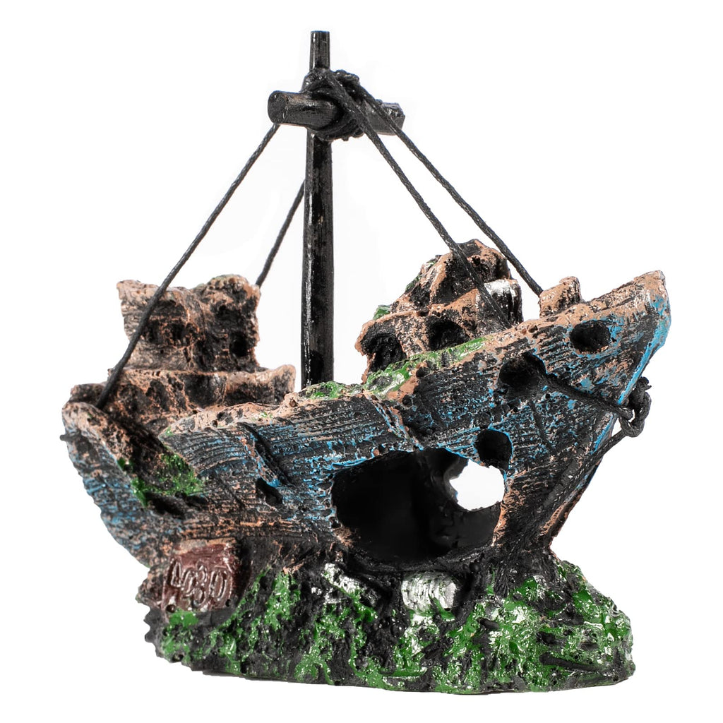 Shipwreck Fish Tank Decoration, Resin Aquarium Ornament for Fish Favors