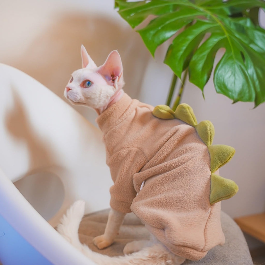 Khaki Dinosaur Sphynx Cat Clothes Sweater Hairless Cat Apparel